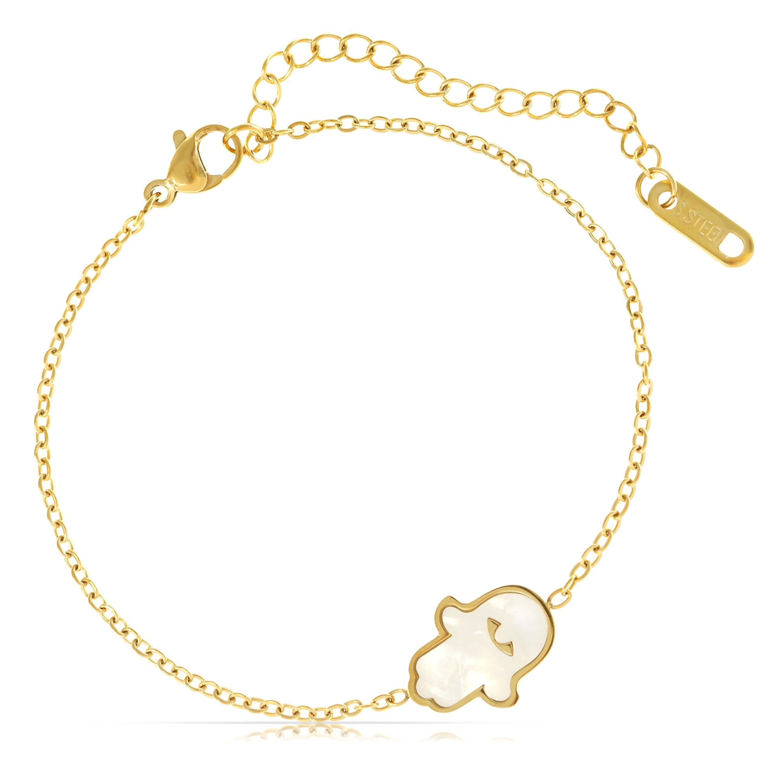 Made by Nami Edelstahlarmband Damen Gold mit Perlmutt Hamsa Hand Anhängern günstig online kaufen