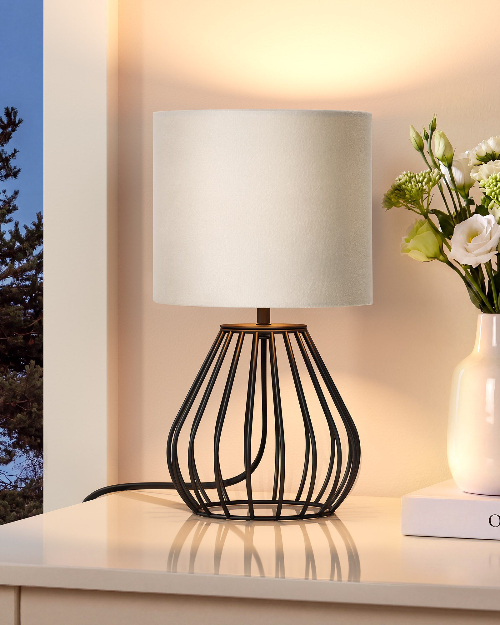EDISHINE Nachttischlampe Dekolampe H29 cm mit Metallfuß, LED wechselbar, 2700 K Warmweiß, Vintage Tischleuchte mit E14 Leuchtmittel, für Fensterbank, Geschenk