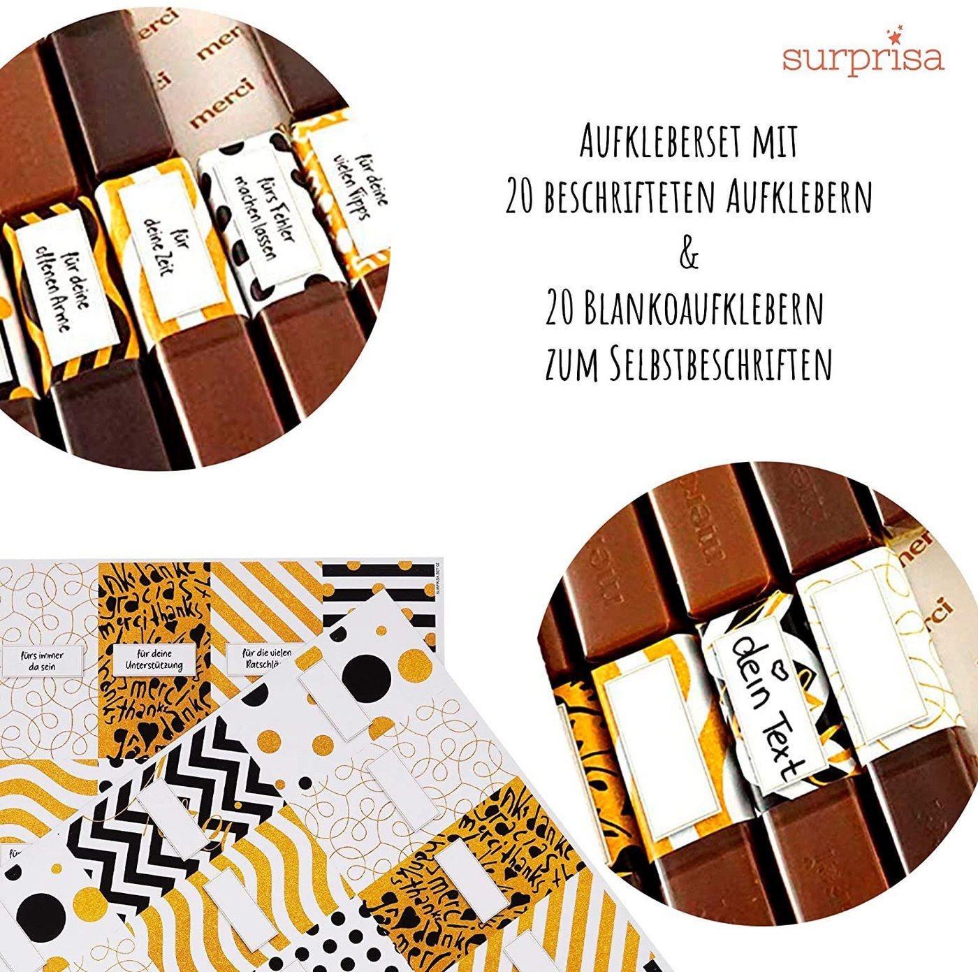 Thumbnail - SURPRISA Aufkleber Set 'Danke' für Merci Schokolade, individuelles Geschenk, um Danke zu sagen