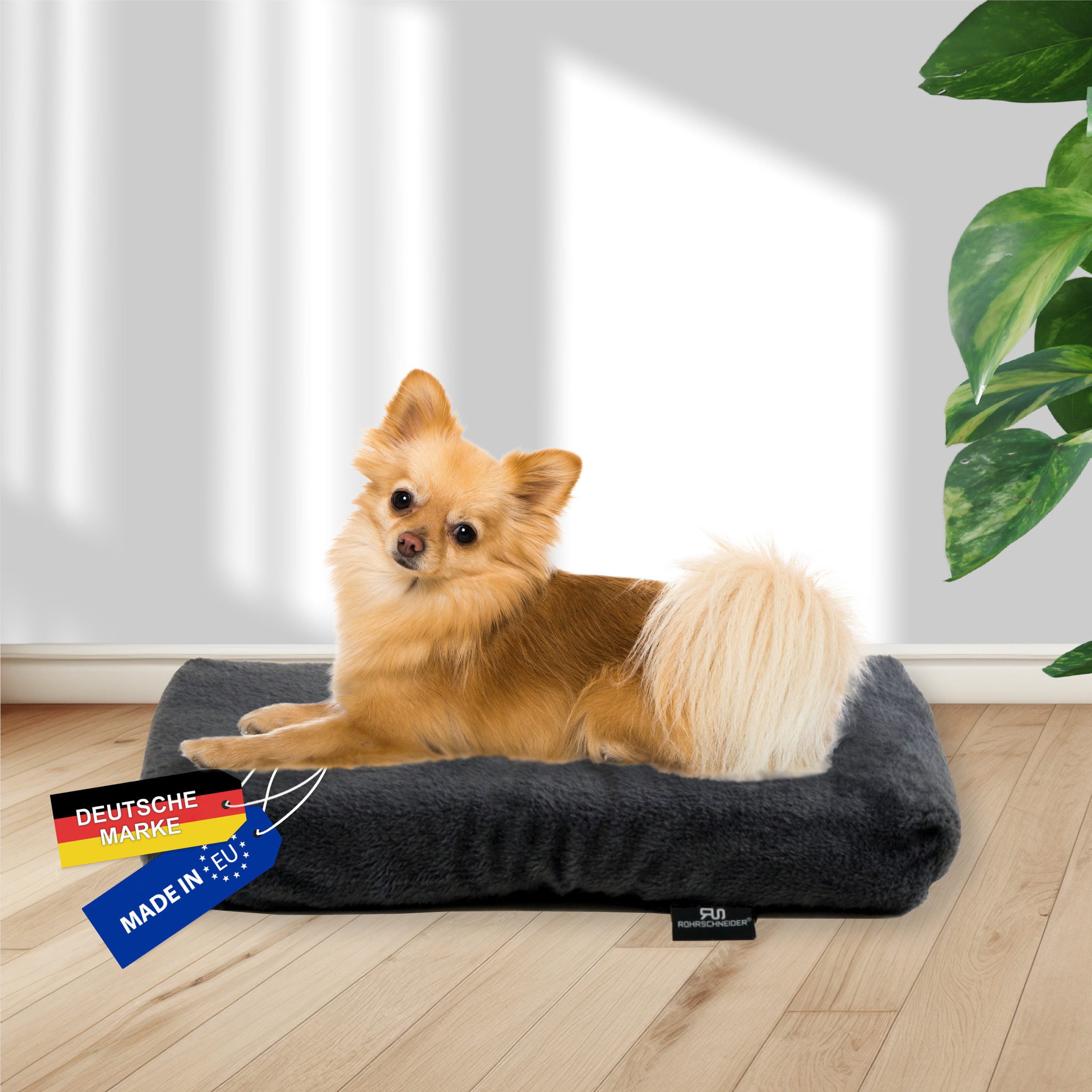 Rohrschneider Tierkissen Flauschiges Hundebett Made in EU mit Anti-Rutsch in 3 Größen, 1-3 Steppnähte