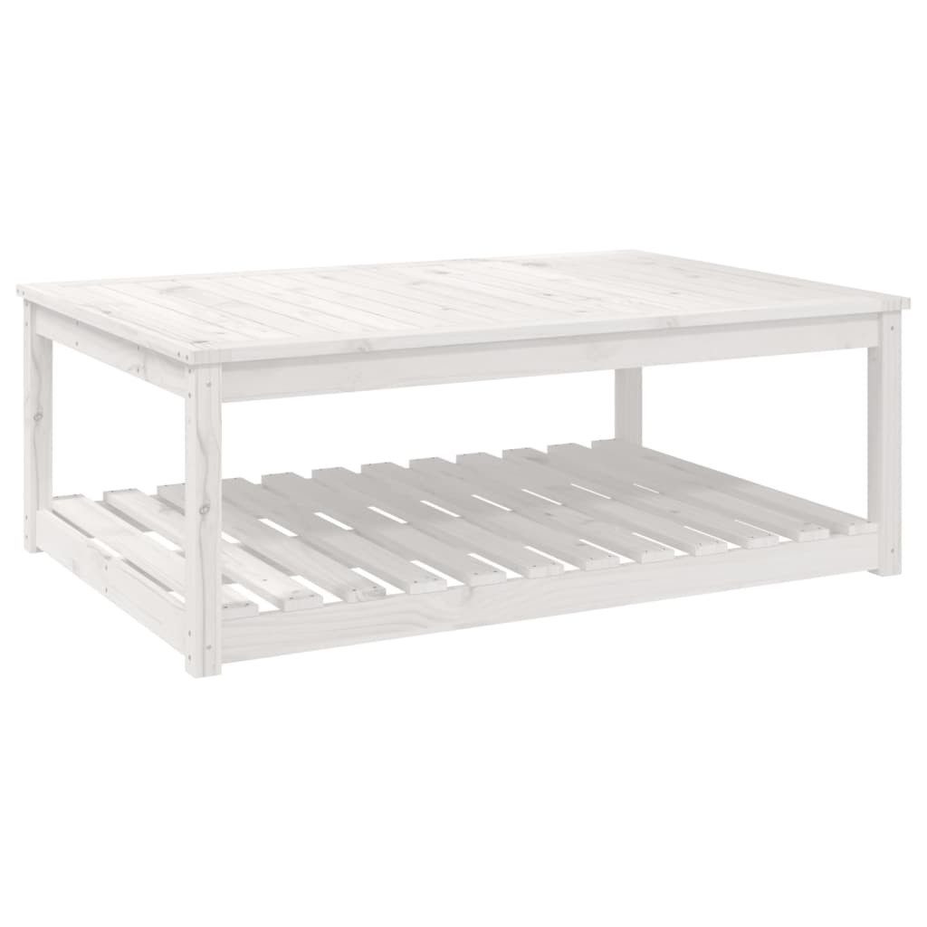 furnicato Gartentisch aus massivem Kiefernholz 121 x 82,5 x 45 cm in Weiß (1-St), Stabiler Outdoor-Tisch mit Ablage für zusätzliche Stauraumoptionen