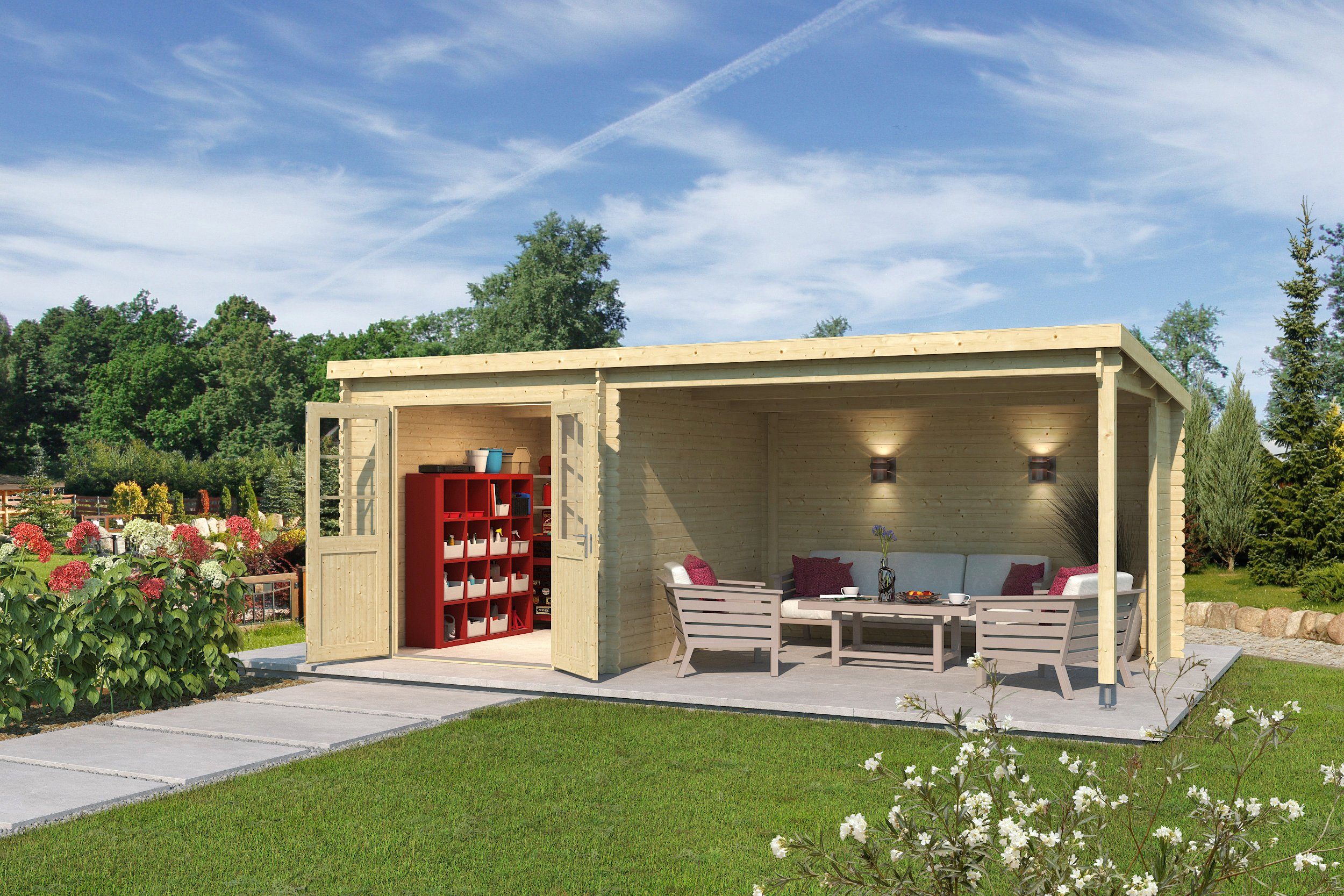 LASITA MAJA Gartenhaus Saint Paul, BxT: 610x304 cm, (Set), Blockbohlenhaus 28mm, mit Anbau