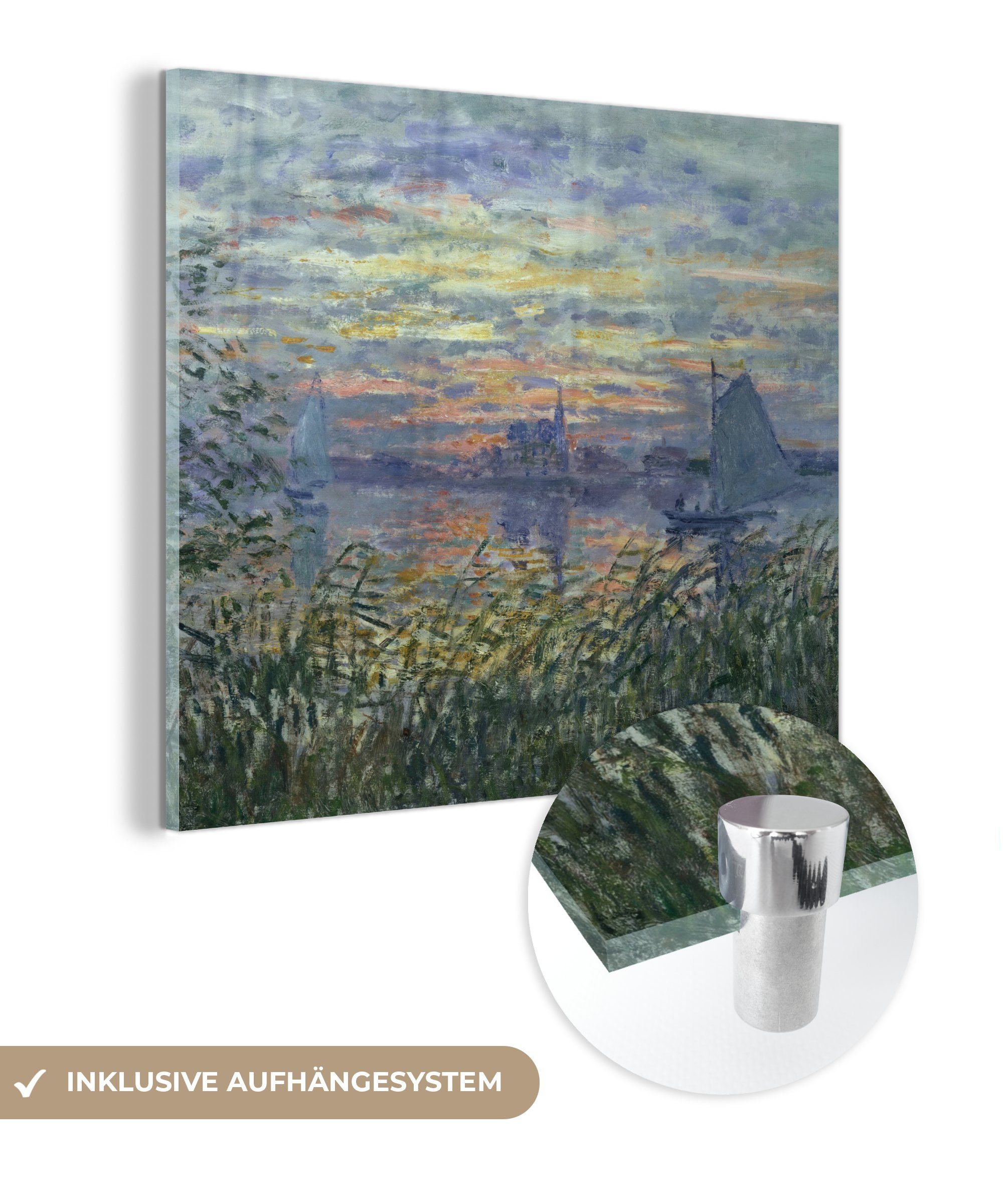 MuchoWow Acrylglasbild Sonnenuntergang an der Seine - Claude Monet, (1 St), Glasbilder - Bilder auf Glas Wandbild - Foto auf Glas - Wanddekoration