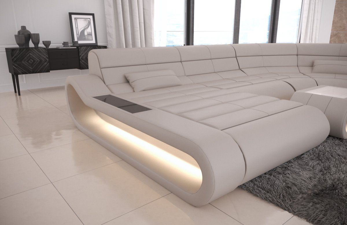 Sofa Dreams Wohnlandschaft Concept - U Form Ledersofa, Couch, mit LED,  Designersofa mit ergonomischer Rückenlehne