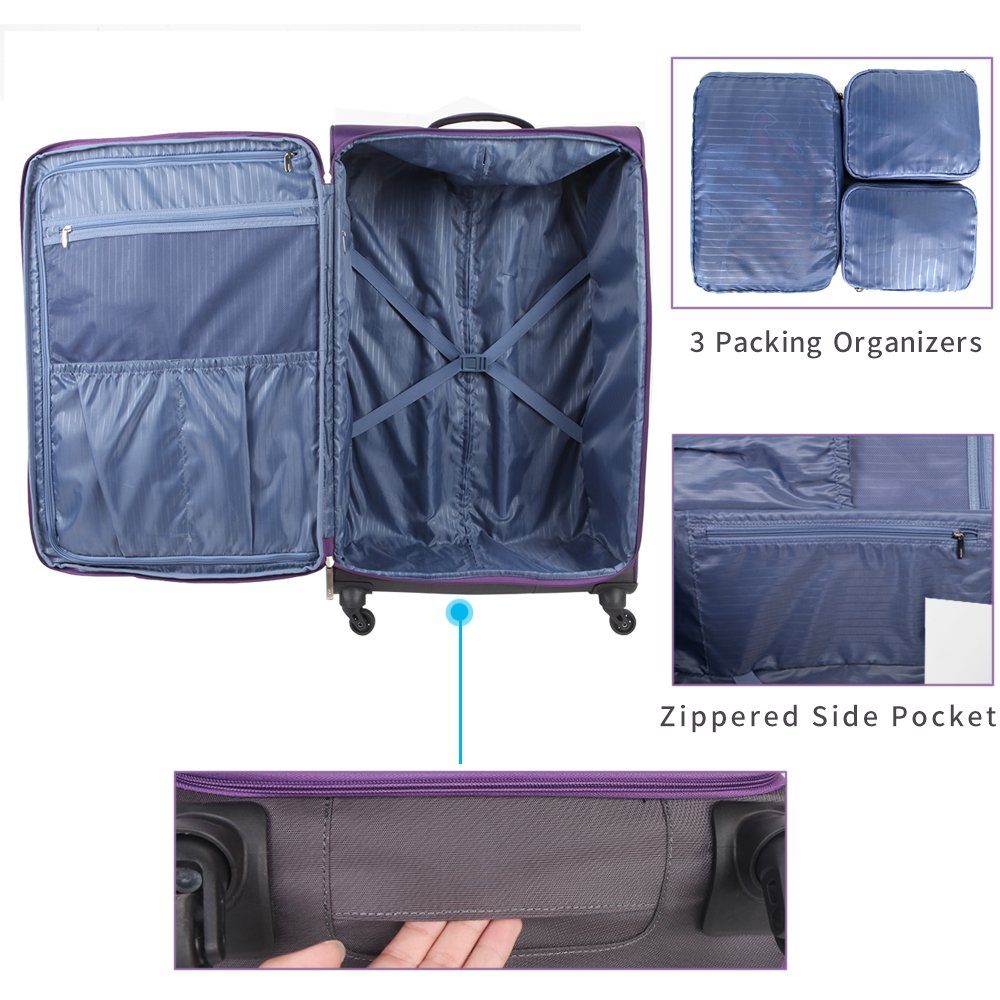 Lila Handgepäckkoffer NEWCOM NEWCOM 3-teiliger 20-24-28-Zoll-Koffer Gepäckset erweiterbarer