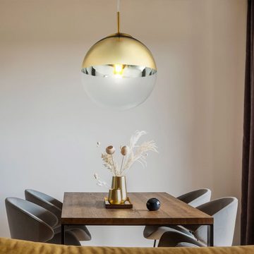 etc-shop Pendelleuchte, Leuchtmittel nicht inklusive, Pendelleuchte Glaskugel Esstischlampe Hängelampe Wohnzimmer, gold, 1x