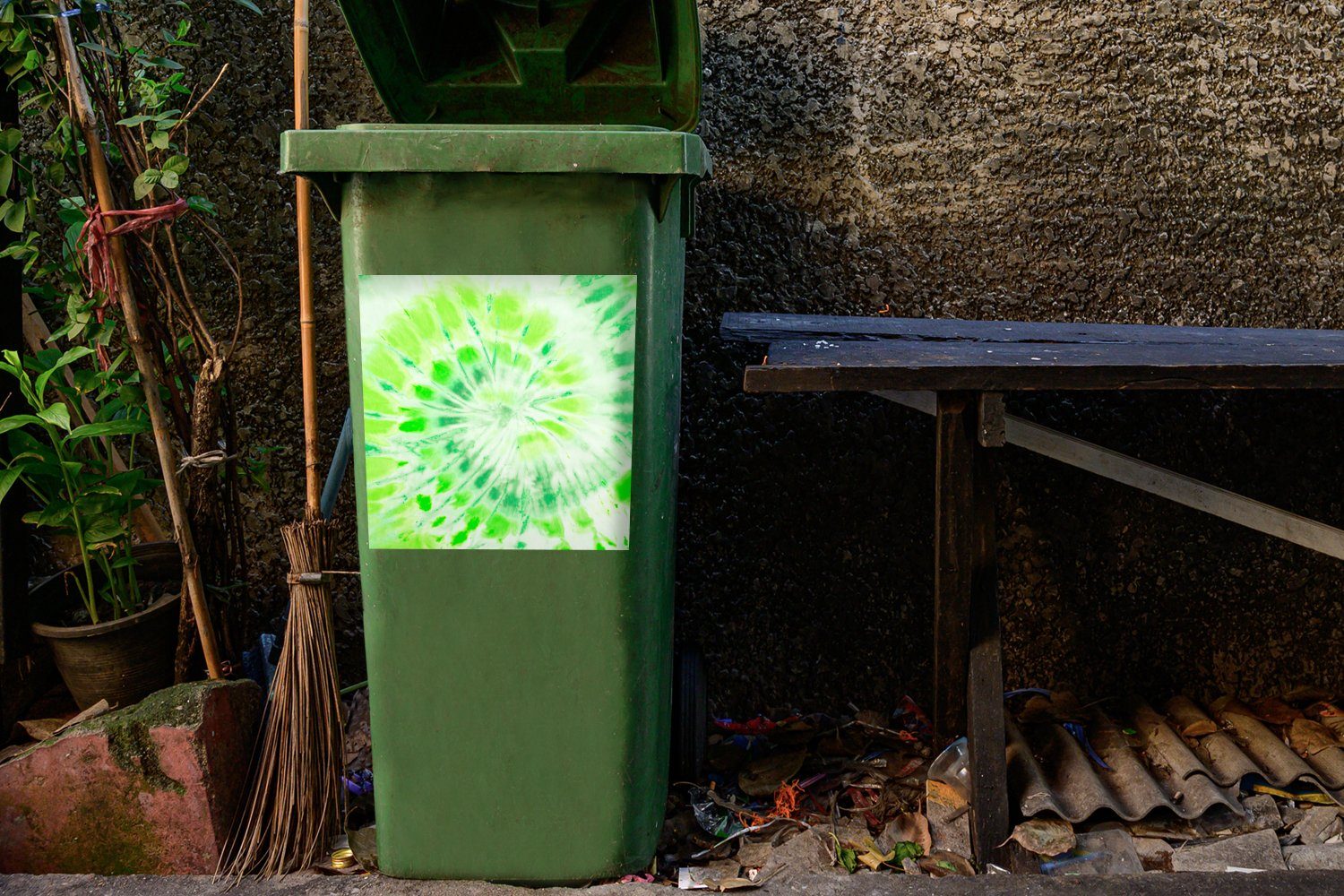 Krawattenfärbung (1 Grün Container, Kunst Mülleimer-aufkleber, - Abfalbehälter St), MuchoWow Wandsticker - Sticker, Mülltonne,