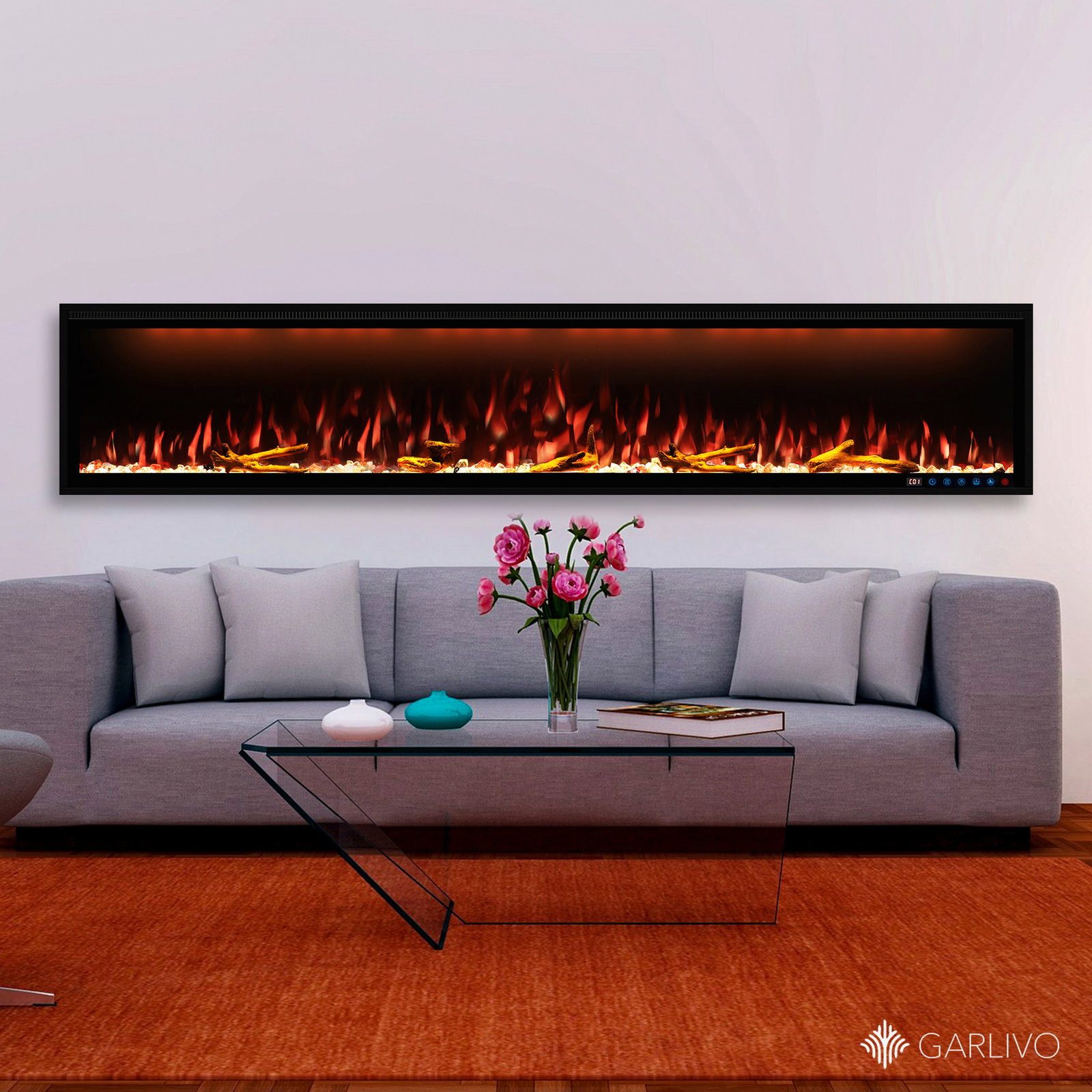 GARLIVO Elektrokamin Smart Wall Elektrokamin Einbau/ Wandkamin LED, Elektrischer Kamin mit Fernbedienung, Timer, 3D Flammenspiel, LED Feuer