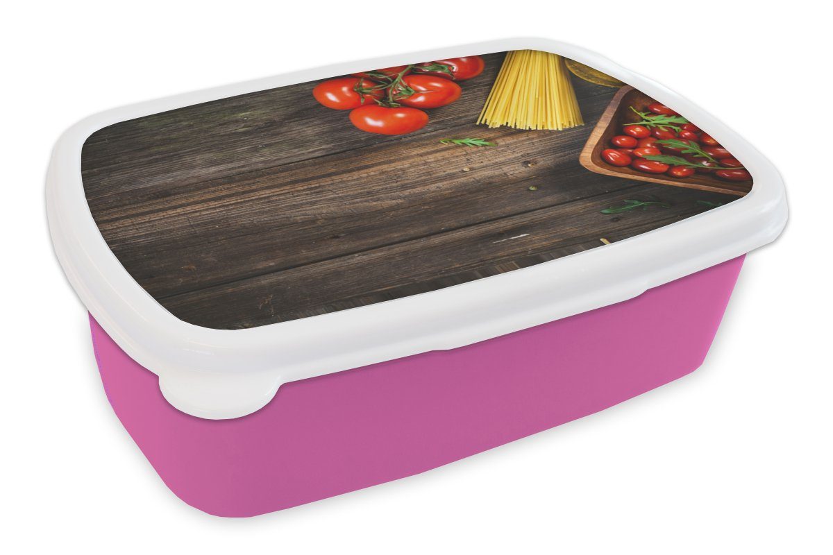 MuchoWow Lunchbox Nudeln - Tomate - Küche, Kunststoff, (2-tlg), Brotbox für Erwachsene, Brotdose Kinder, Snackbox, Mädchen, Kunststoff rosa