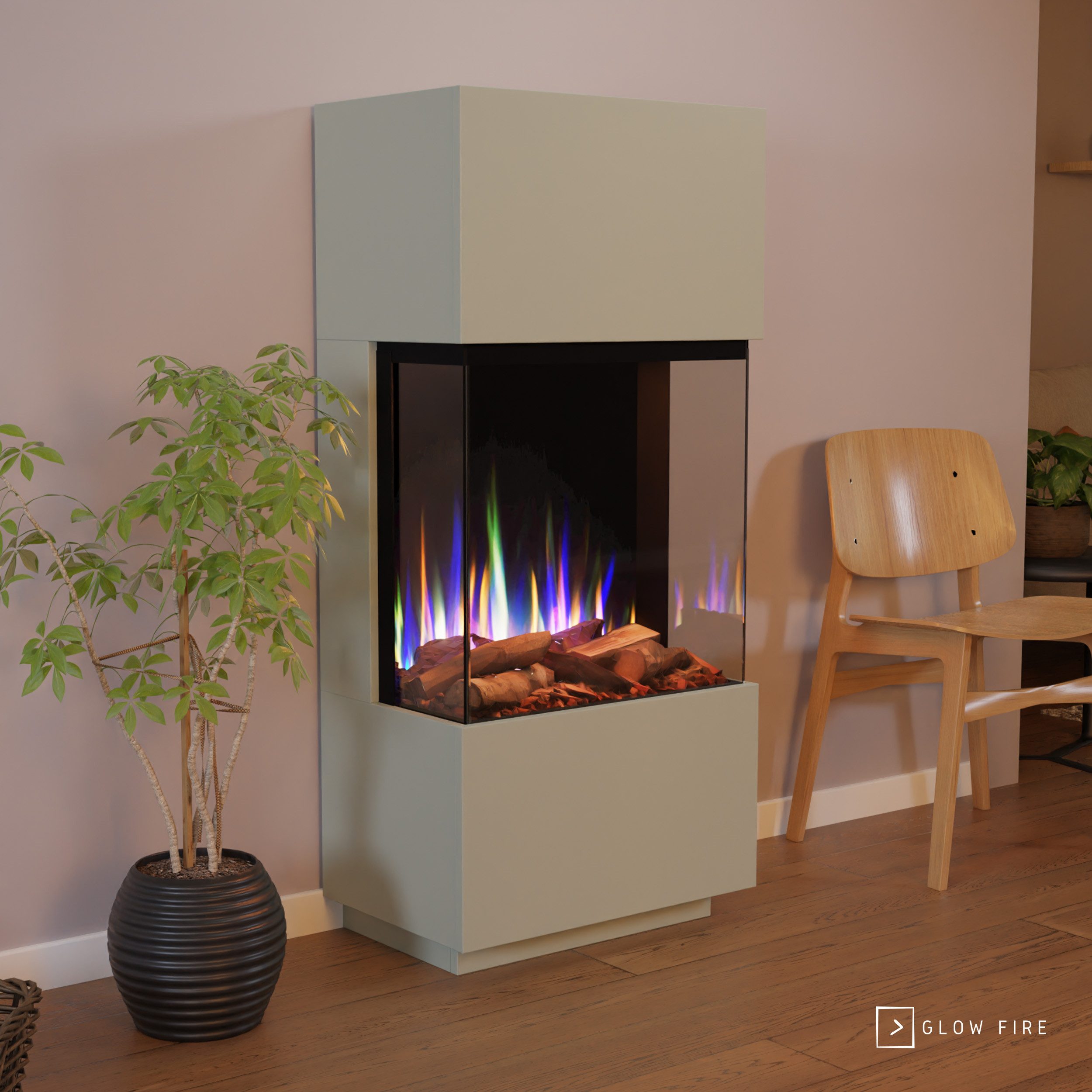 GLOW FIRE Elektrokamin PR11 E-Motion 3D, Multicolor, Elektrischer Kamin, 3D Feuer mit Heizung, täuschend echte Flamme mit Heizung, 3 Dekorationen