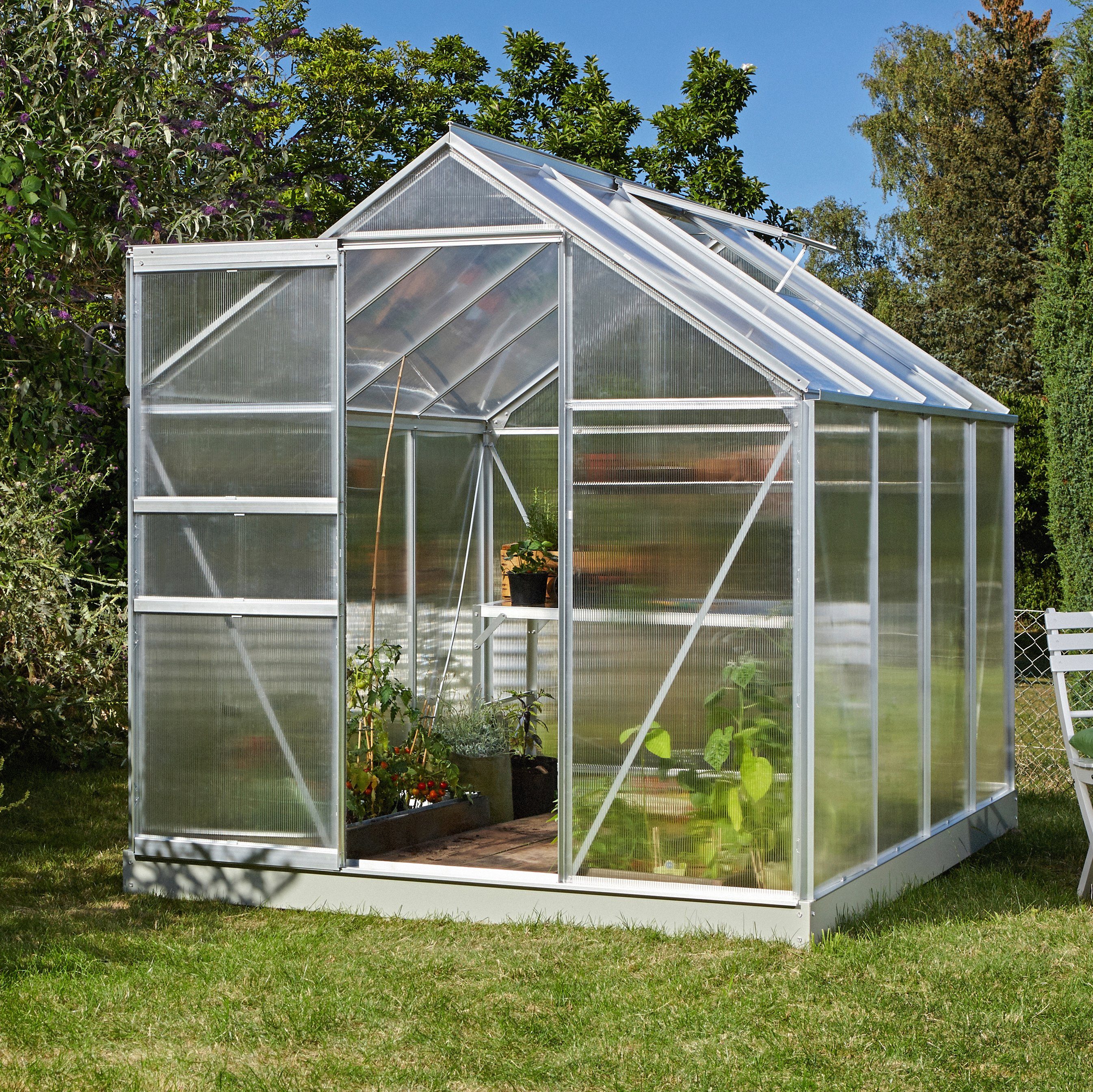 Vitavia Gewächshaus Luna 5000, BxTxH: 195 x 257 x 197 cm, 4 mm Wandstärke, Set, inkl. Fundamentrahmen silberfarben