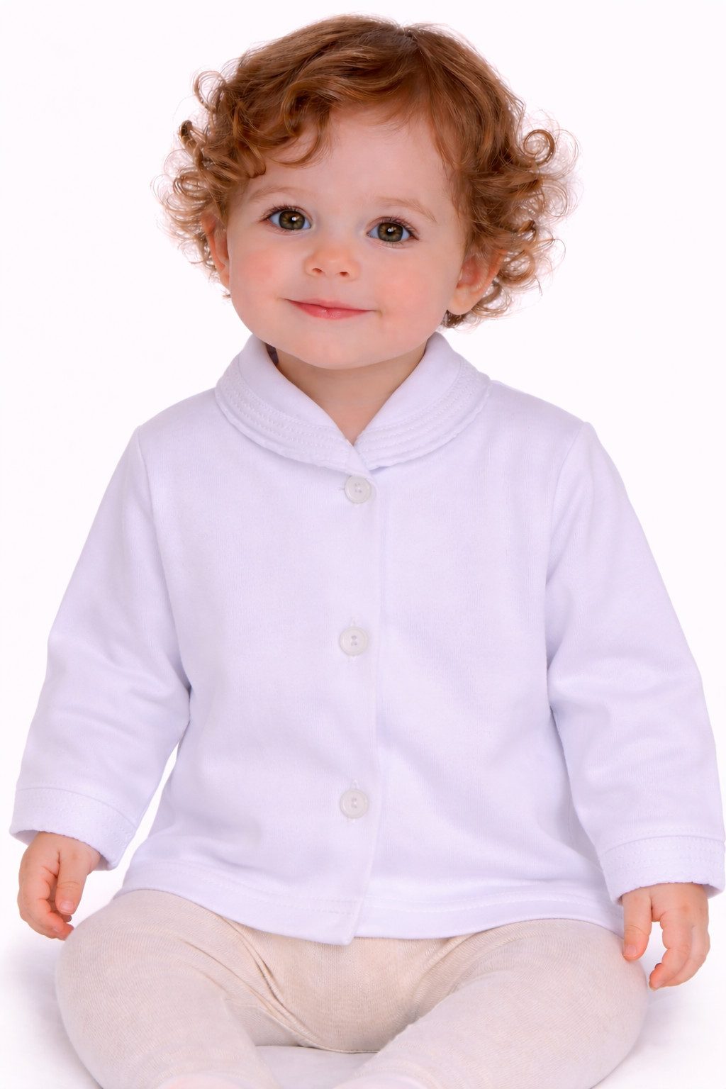 Langarmshirt Baby Hemdchen in Weiß mit Kragen T-Shirt mit Knöpfen