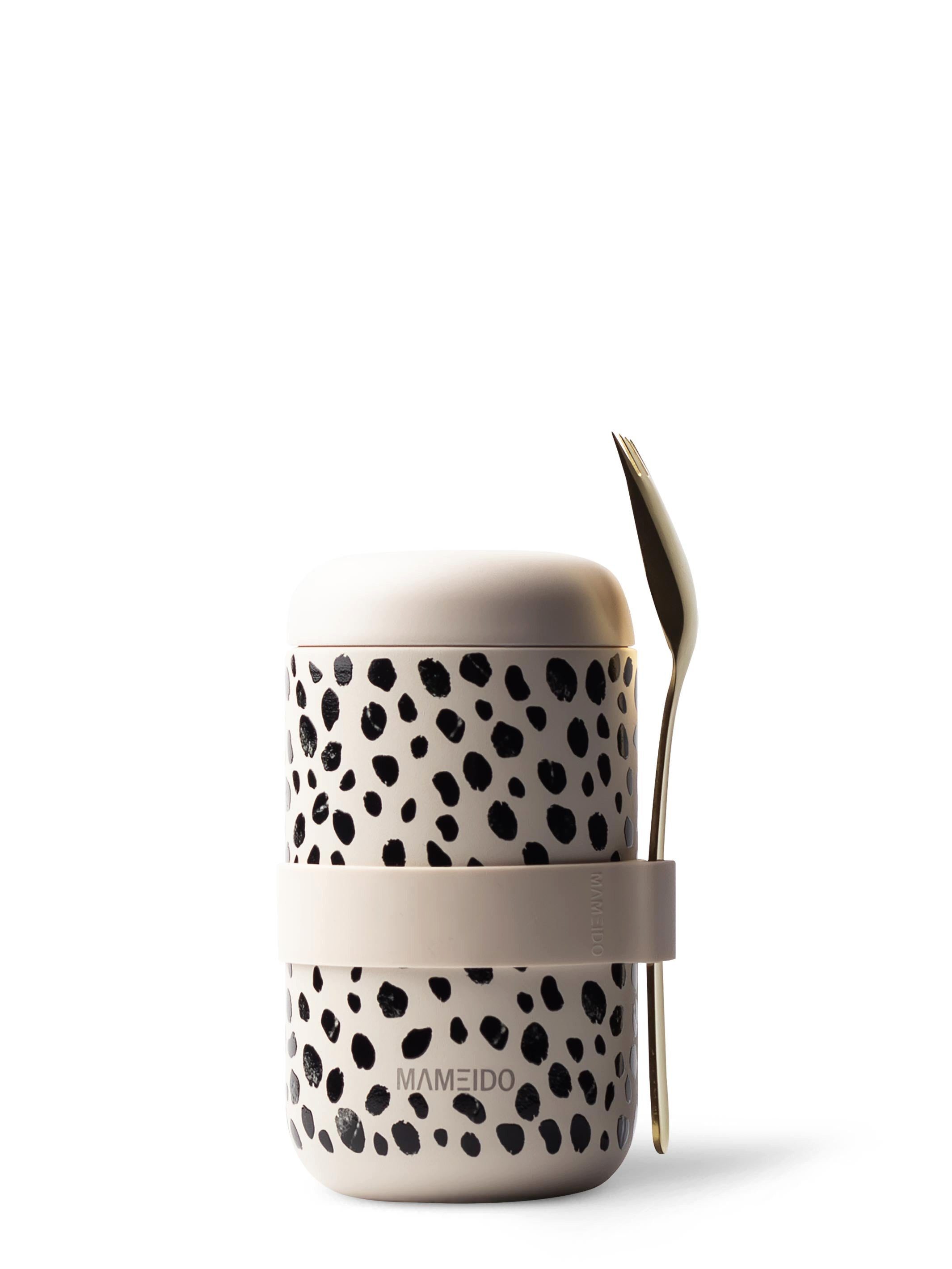 MAMEIDO Thermobehälter, Edelstahl, Kunststoff, Silikon, auslaufsicher mit Deckel und Gabel-Löffel-Besteck in 500 ml & 800 ml