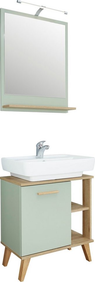 PELIPAL Badmöbel-Set Quickset 963, (2-St), Breite 60 cm, Spiegel und  Waschbeckenunterschrank, Holzgriff