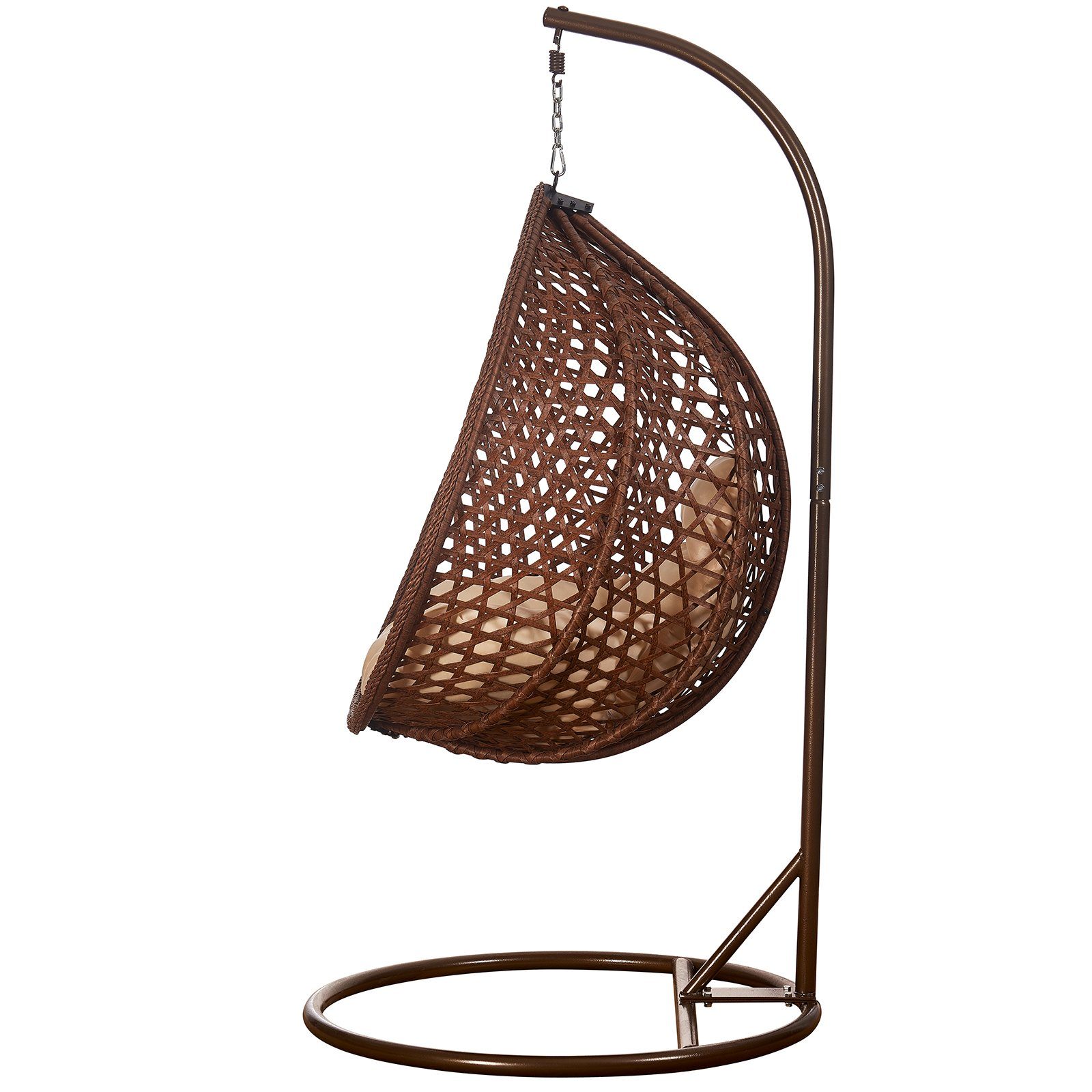 RAMROXX Hängesessel Luxus Style XXL Rattan Korb und Gestell Braun mit Relaxkissen Beige