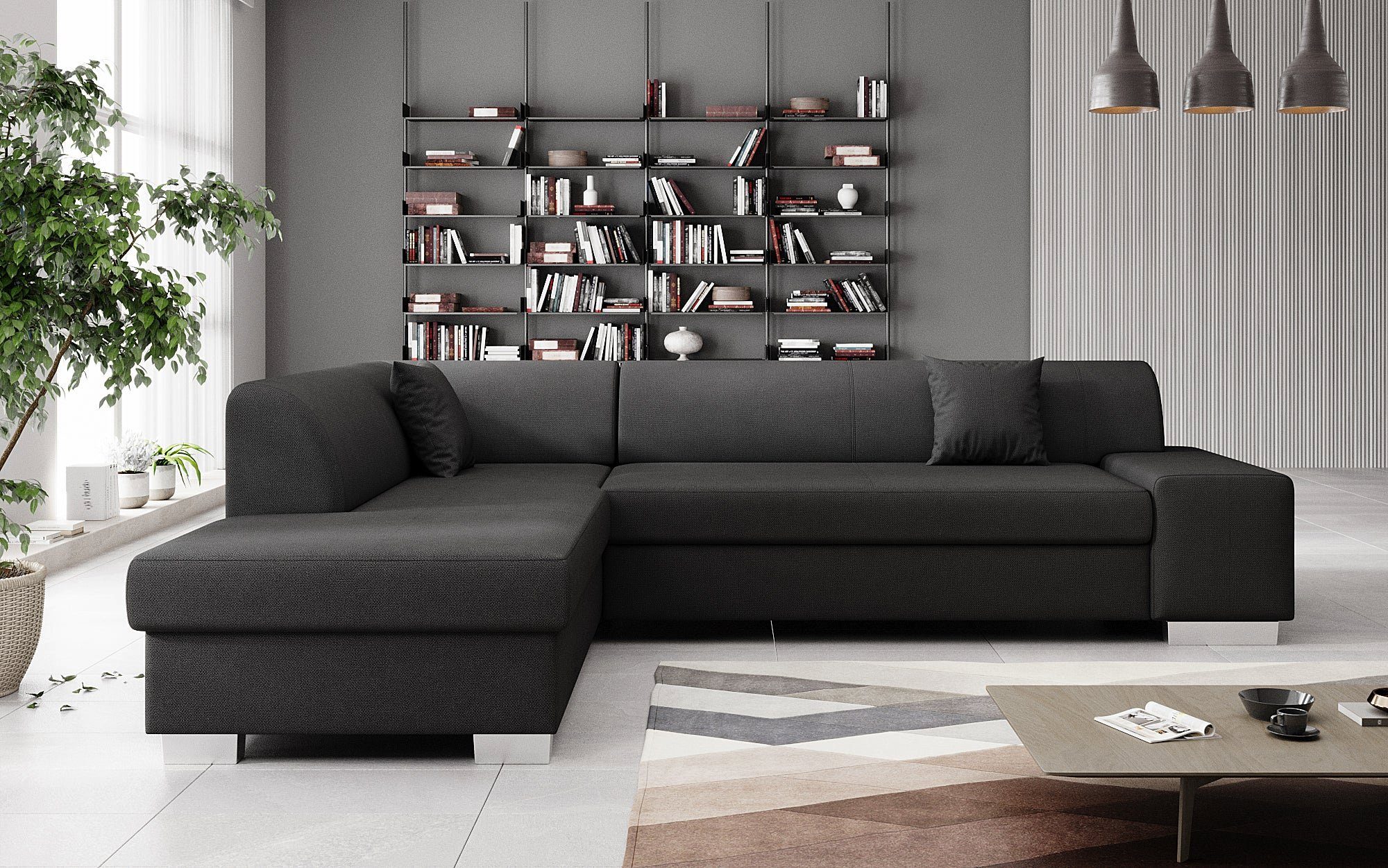 mit Sofa Sofa und Luxusbetten24 Schlaf- Designer Pina, Klappfunktion Schwarz