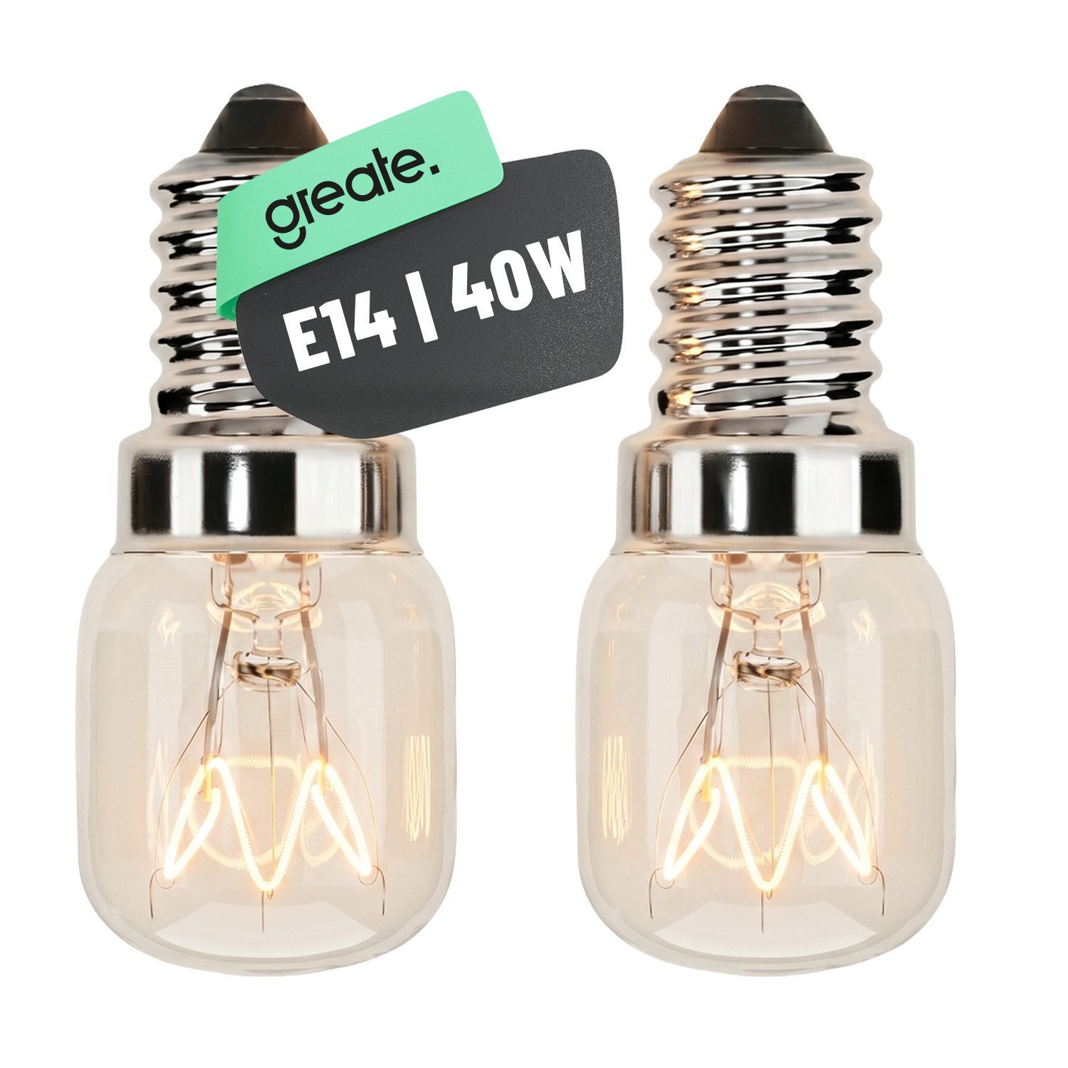 greate. Spezialleuchtmittel 2er Pack E14 Backofenlampe 40W 300 Grad hitzebeständig - Glühbirne, 2 St., warmweiß, warmweiß