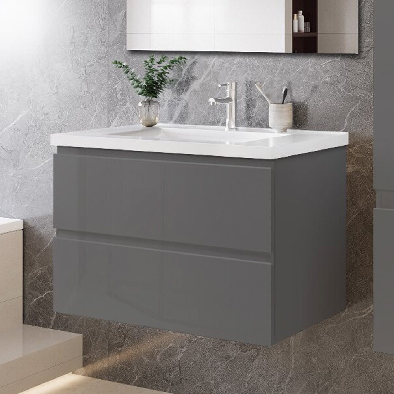 duschspa Waschtisch Waschbecken mit Unterschrank Badmöbel Set Badschrank Waschplatz, Hochglanz, 50-120cm