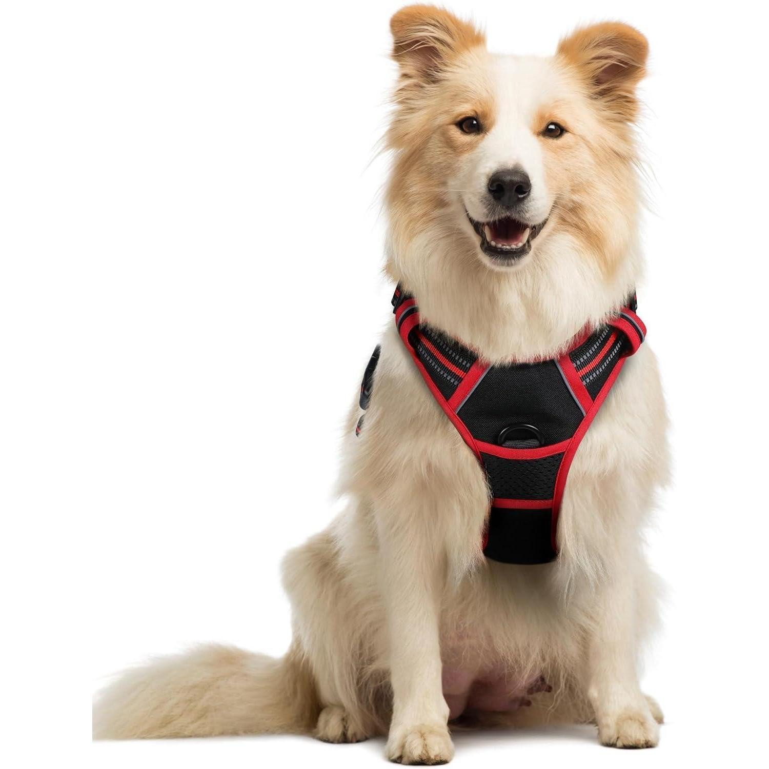 LuxusKollektion Hunde-Sicherheitsgeschirr Hundegeschirr No Pull Brustgeschirr Schwarz+Rot M (1er Pack)