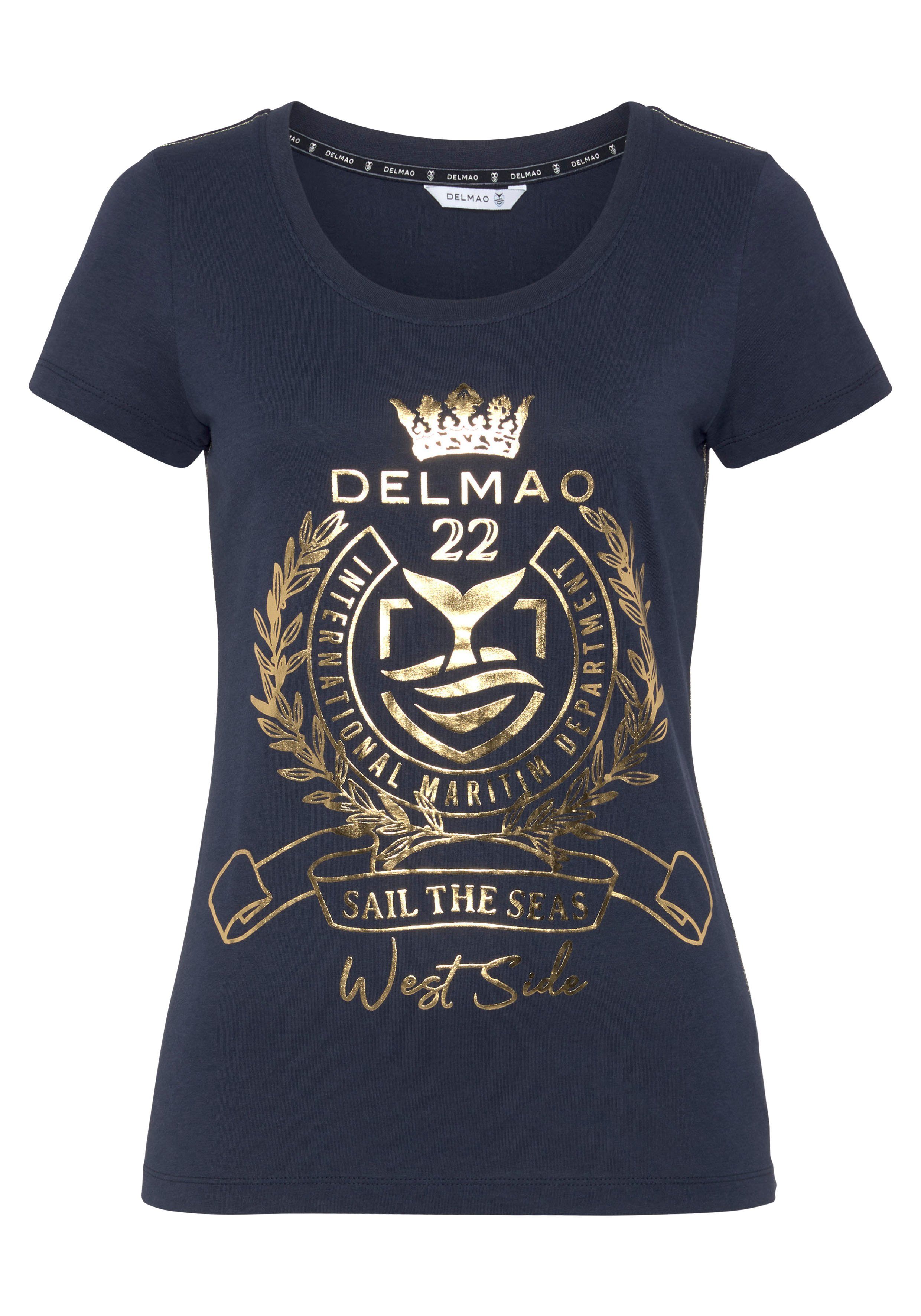 DELMAO T-Shirt mit hochwertigem, goldfarbenem Folienprint MARKE! NEUE 