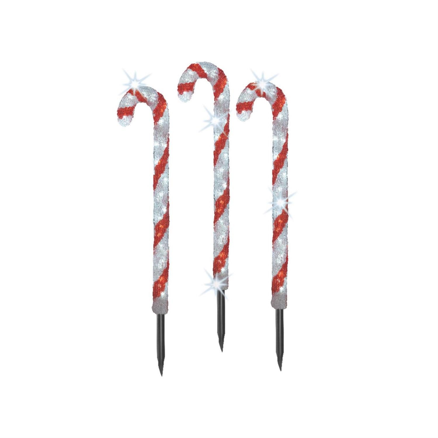 MARELIDA LED Dekoobjekt LED Zuckerstangen Gartendeko Weihnachtsbeleuchtung Timer 3er Set, LED Classic, kaltweiss (5300K bis 6000K)