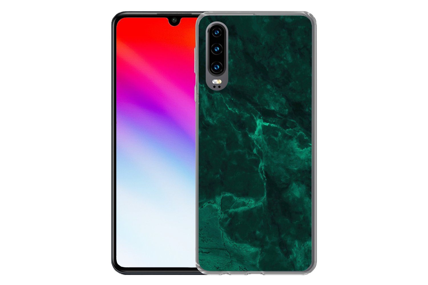 MuchoWow Handyhülle für Huawei P30 Marmor - Limone - Grün - Strukturiert - Marmoroptik, Handy Case, Silikon, Bumper Case Dünn