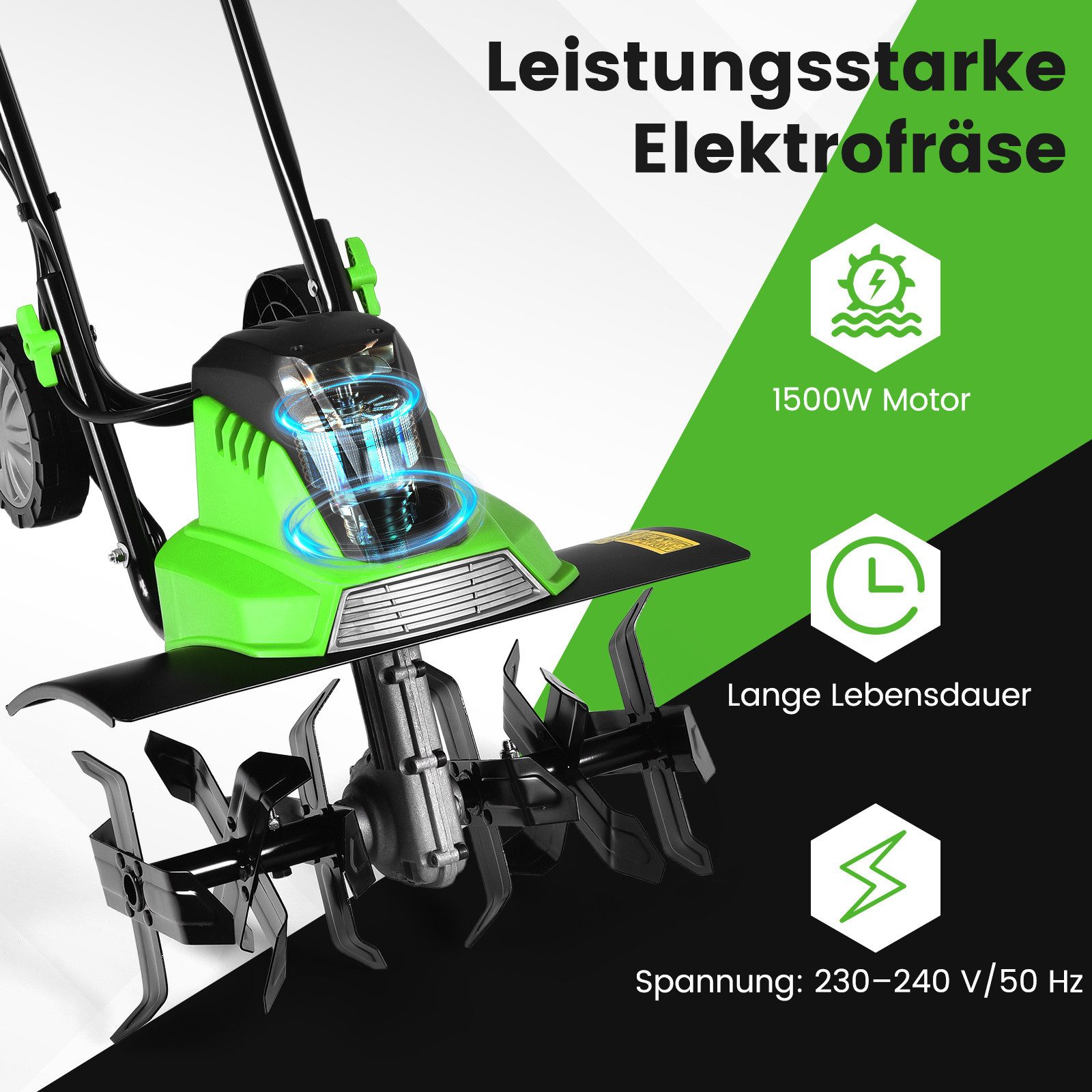 COSTWAY Gartenhacke, 6 Hackmesser, 1500W, 43cm Arbeitsbreite, 400 U/m