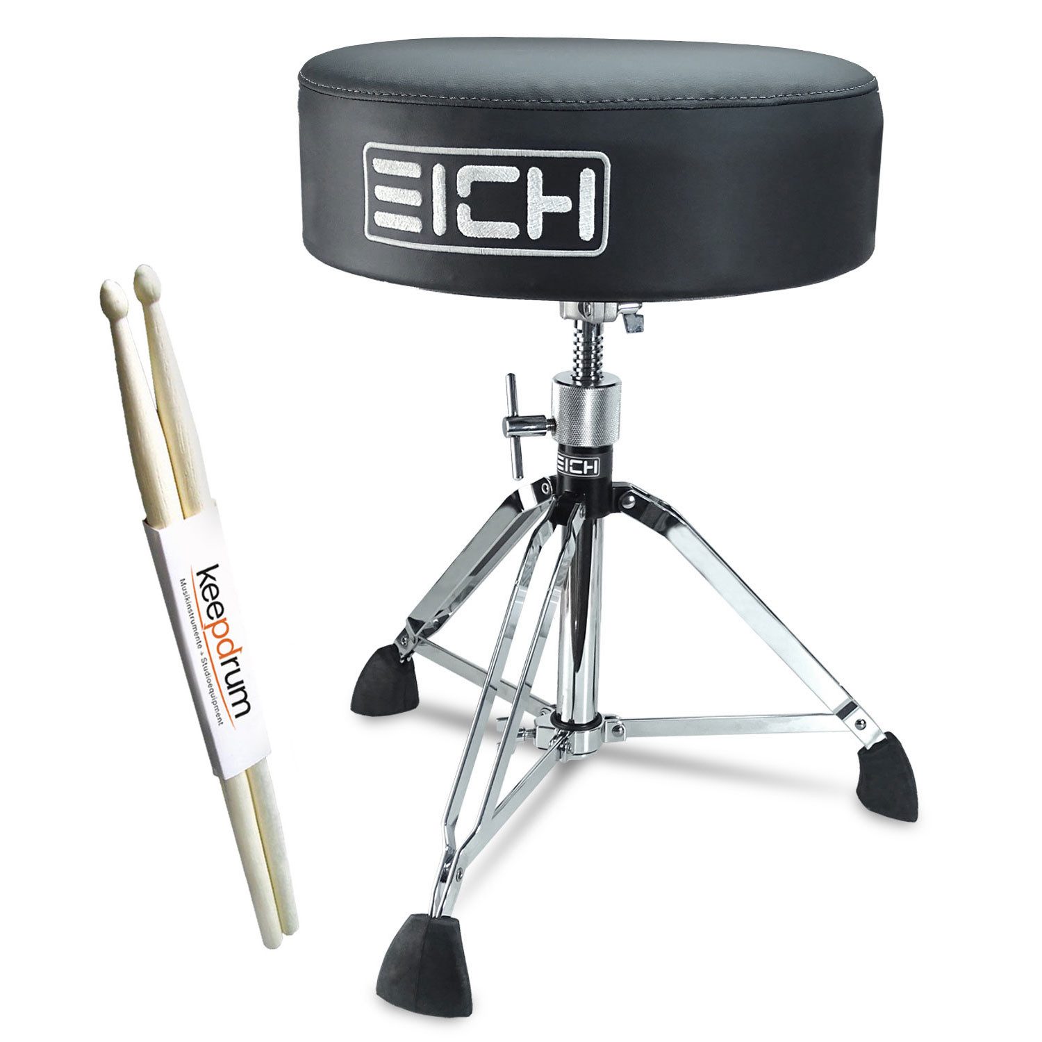 Eich Amplification Schlagzeug Eich DBC400R-VEL Subwoofer-Hocker Leder Extra Low mit Drumsticks,Set, Hocker mit Bass-Shaker, Macht tiefe Frequenzen spürbar durch Vibration