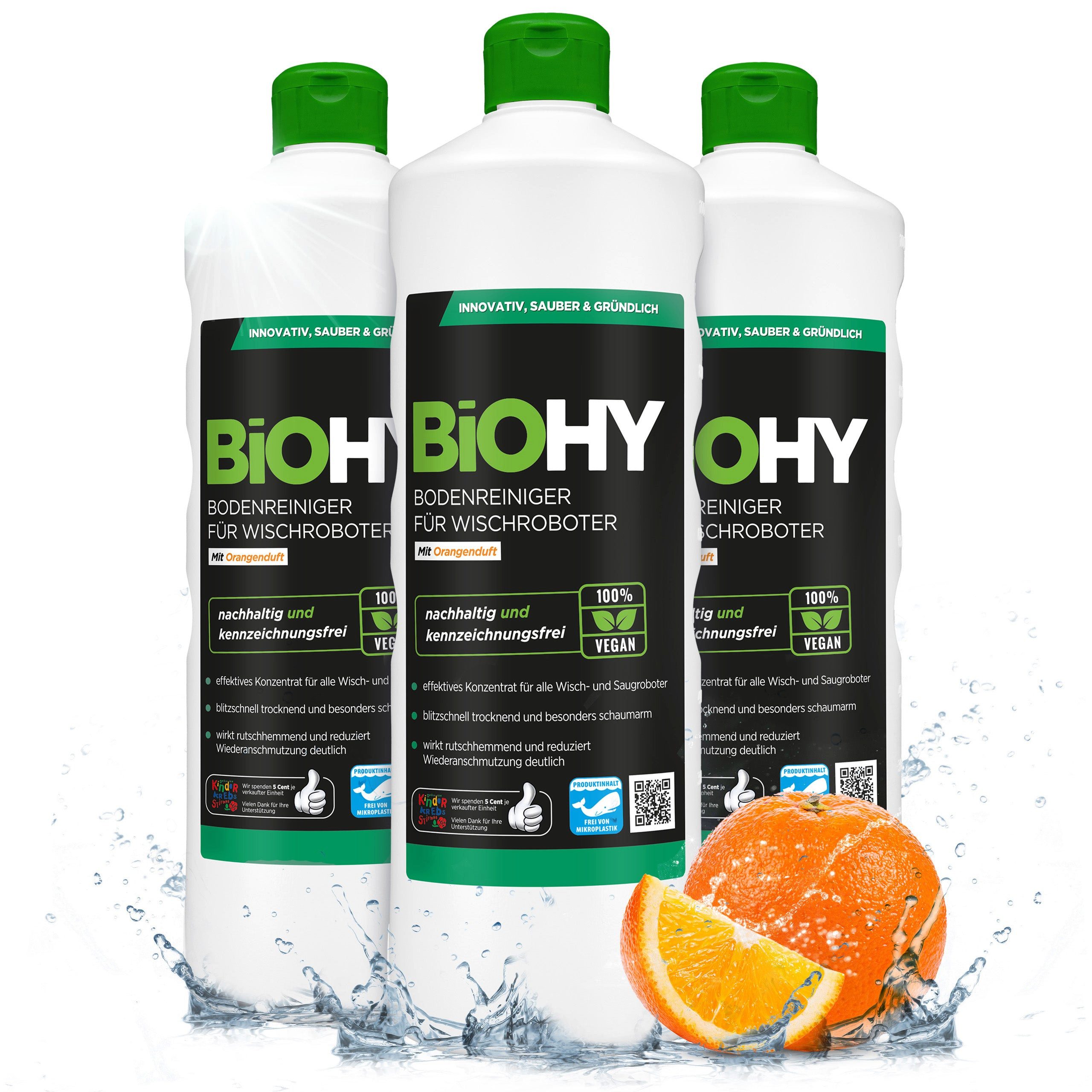 BiOHY Bodenreiniger für Wischroboter 3er Pack (3 x 1 Liter Flasche) Fussbodenreiniger (3-St)