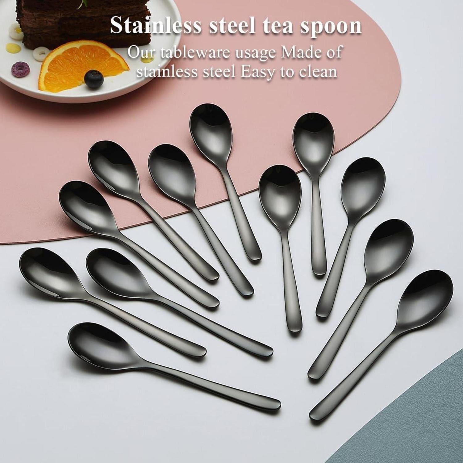 LuxusKollektion Teelöffel Teelöffel 12 Stück Edelstahl 14 cm spülmaschinenfest 3 Schwarz