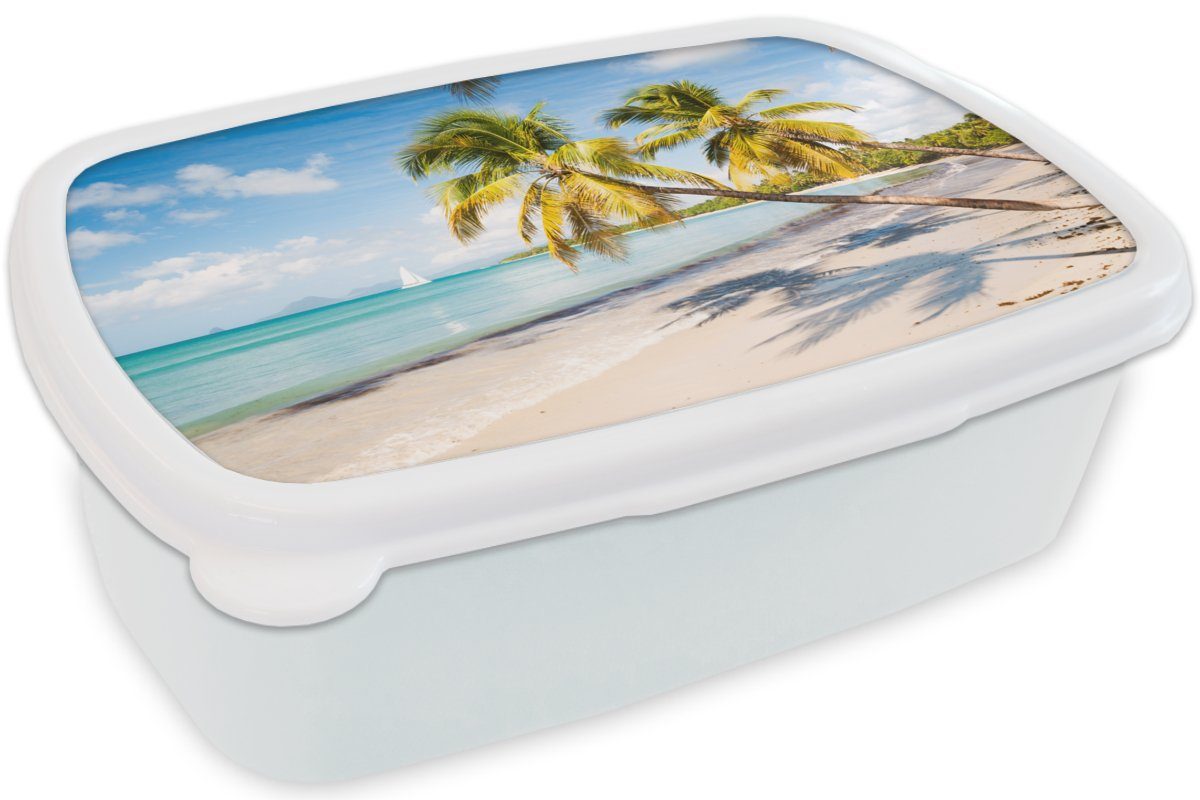 MuchoWow Lunchbox Strand Erwachsene, (2-tlg), - - für Schatten, Mädchen und Kunststoff, Palme für Brotdose, Brotbox Jungs und Kinder weiß