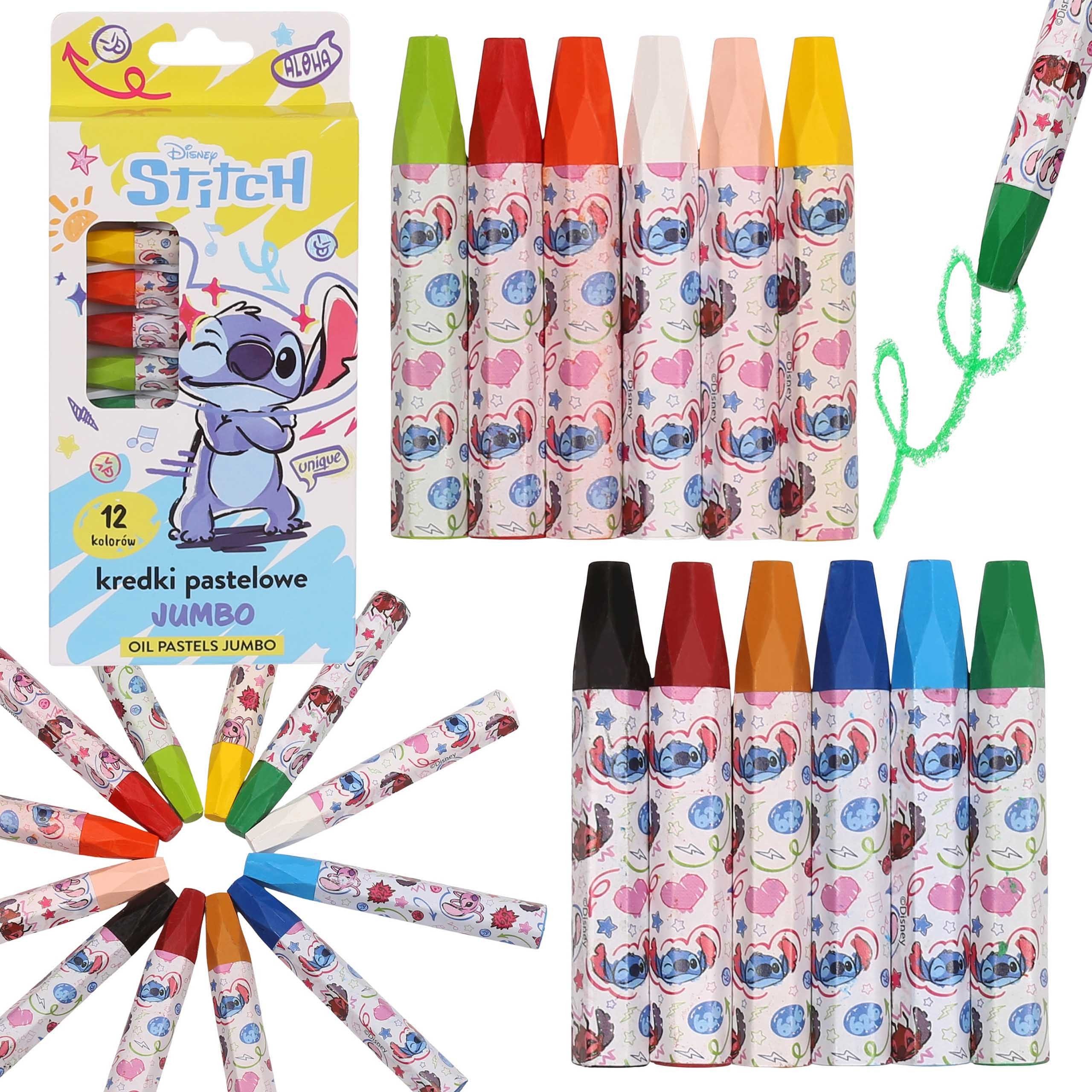 Sarcia.eu Malstift DISNEY Stitch Pastellstifte, Ölpastellkreiden, dicke Buntstifte 12 St.