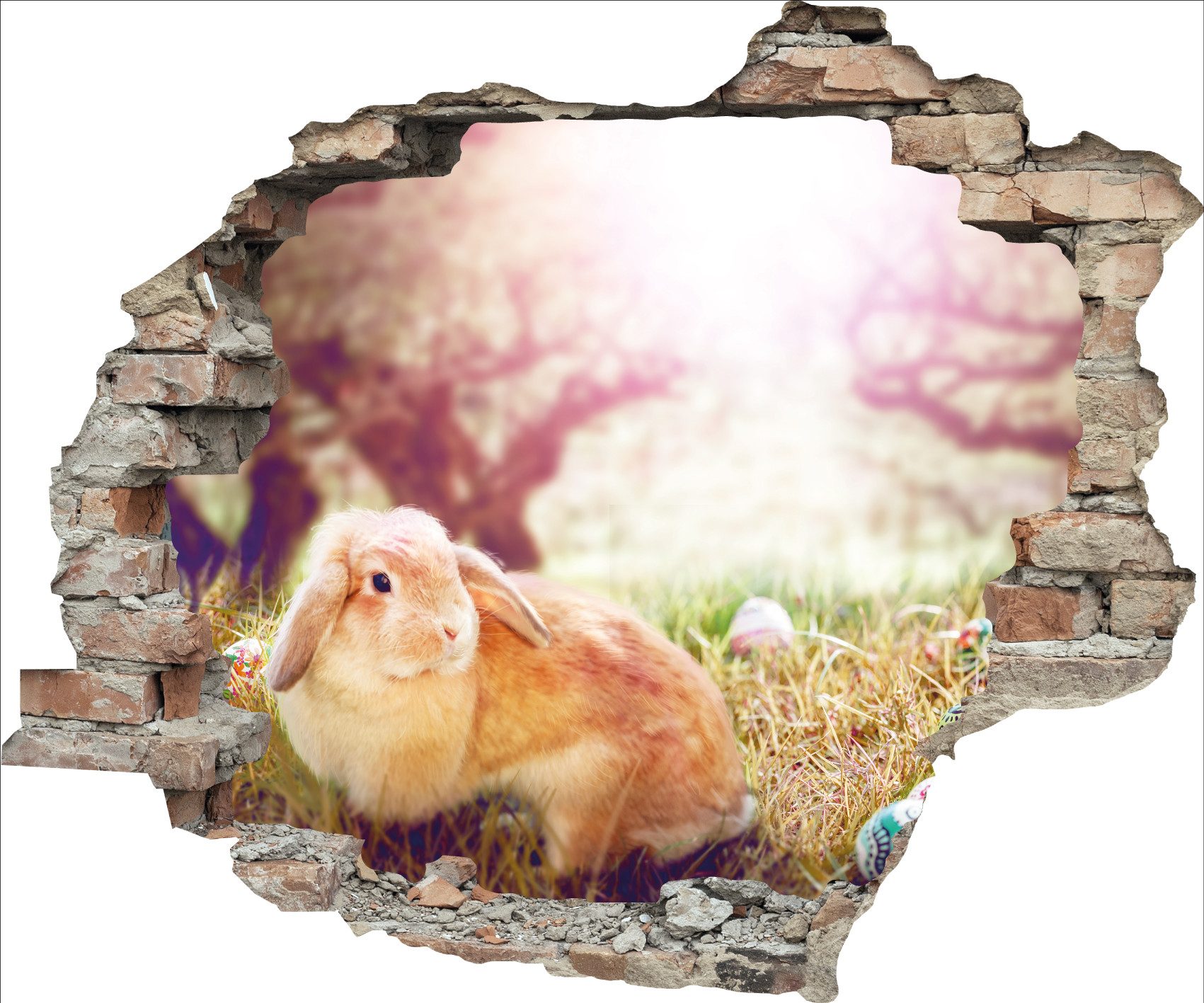queence 3D-Wandtattoo Hase mit Schlappohren (1 St), Selbstklebender Wandsticker Ostern Wanddurchbruch 60x50cm