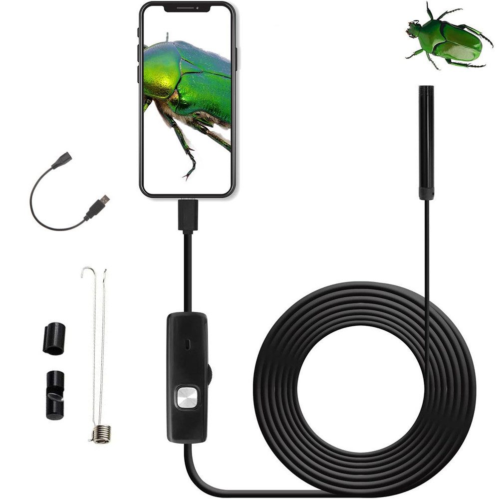 TUWENA Endoskopkamera mit Licht,5.5mm Wasserdichte Endoskop Inspektionskamera Inspektionskamera (5m Starre Schlangenkabel für Smartphone Tablet-Gerät EnDoskopkamera)