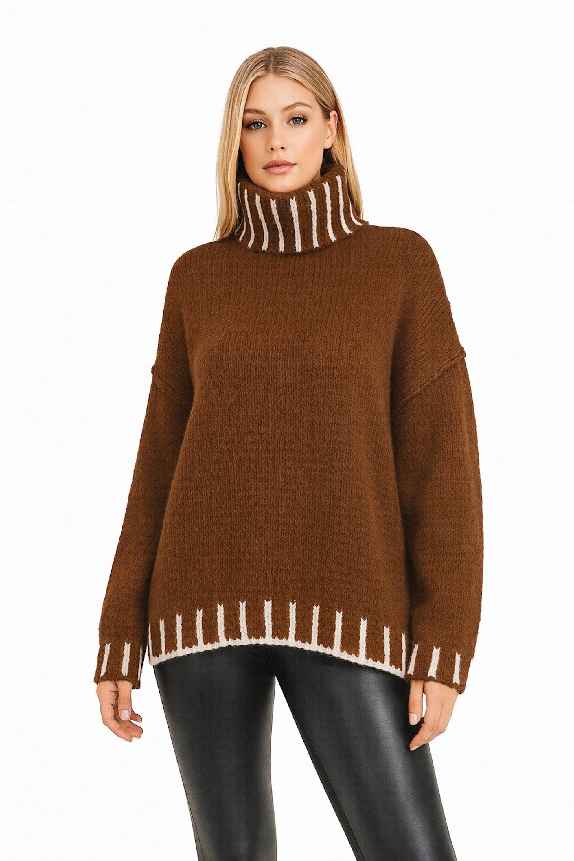 Worldclassca Strickpullover WORLDCLASSCA Strickpullover Oversize Stehkragen Lang Winter Fashion Neue Kollektion - Stilvolle und gemütliche Strickmode für Damen
