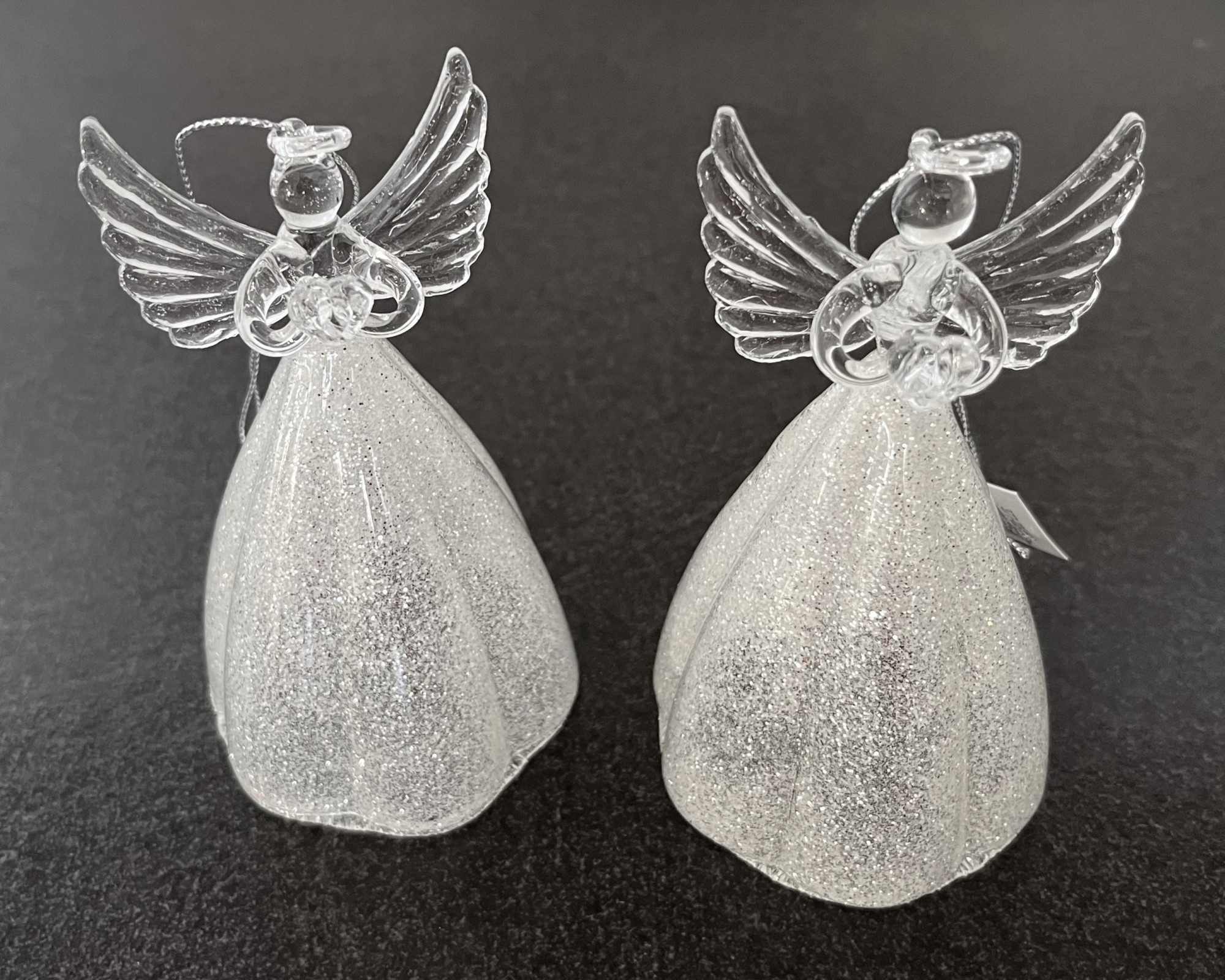 colmore Weihnachtsfigur Weihnachtshänger Engel Glitzer Glas 2er Set 12 cm, Glitzer