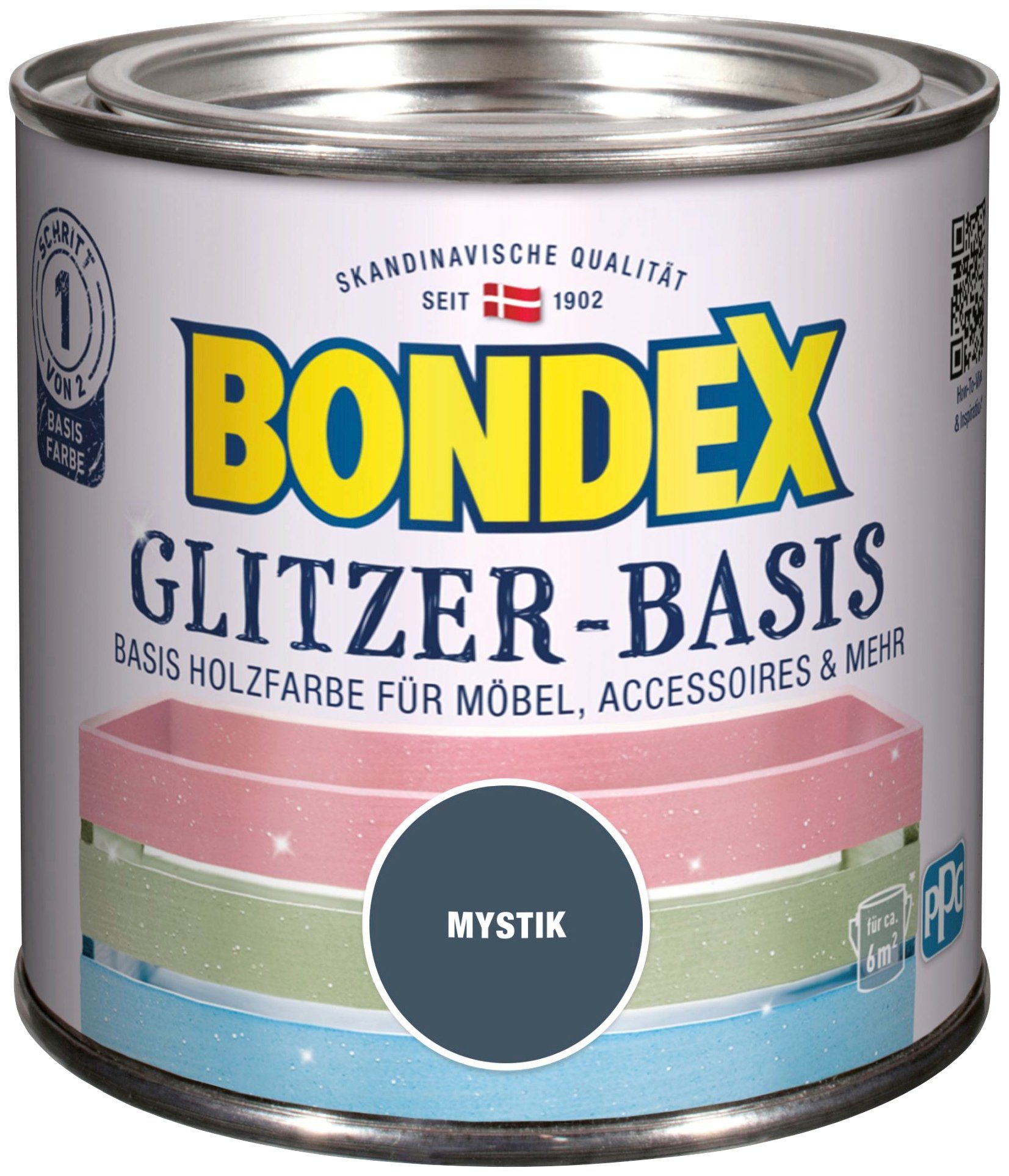 Bondex Bastelfarbe GLITZER-BASIS, Basis Holzfarbe für Möbel & Accessoires, 0,5 l Mystik