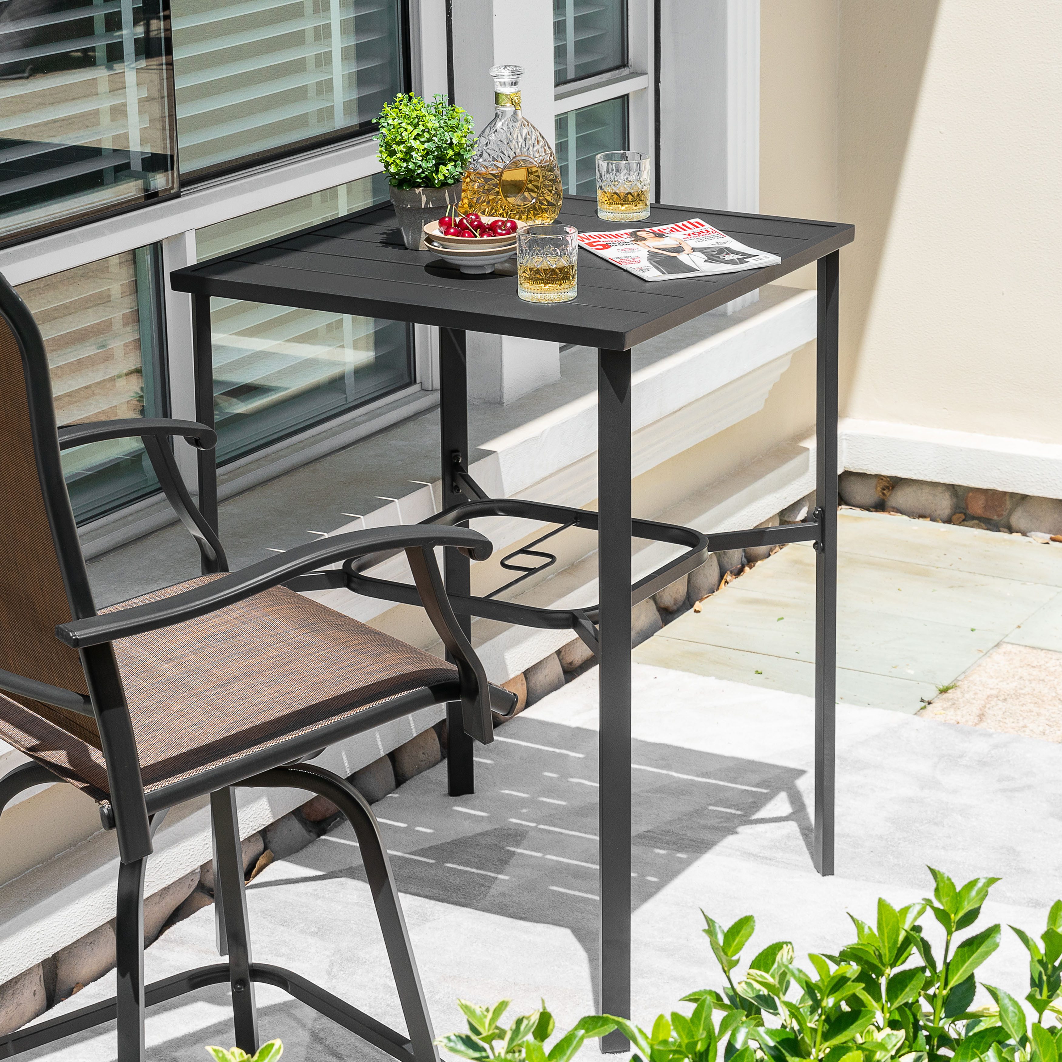 Avestar Bartisch Quadratischer Garten-Bartisch mit Sonnenschirmloch, 70,6 x 70,6 cm (1-St), Wetterfestes Eisen, Pulverbeschichtet, für Terrasse & Poolbereich