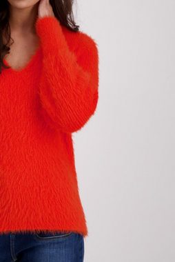 Monari V-Ausschnitt-Pullover Plüsch Pullover mit Perlfangmuster