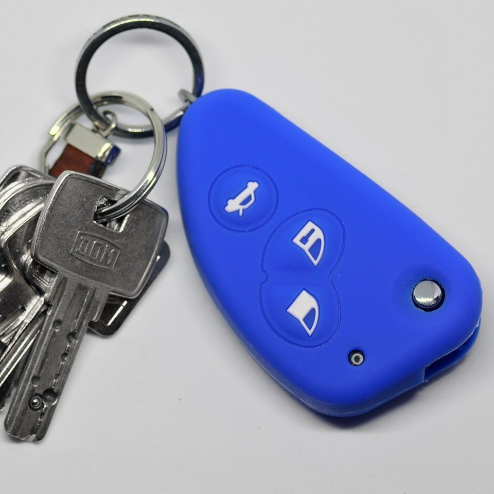 mt-key Schlüsseltasche Autoschlüssel Softcase Silikon Schutzhülle Blau, für Alfa  Romeo 156 147 GT 97-10 3 Tasten Klappschlüssel