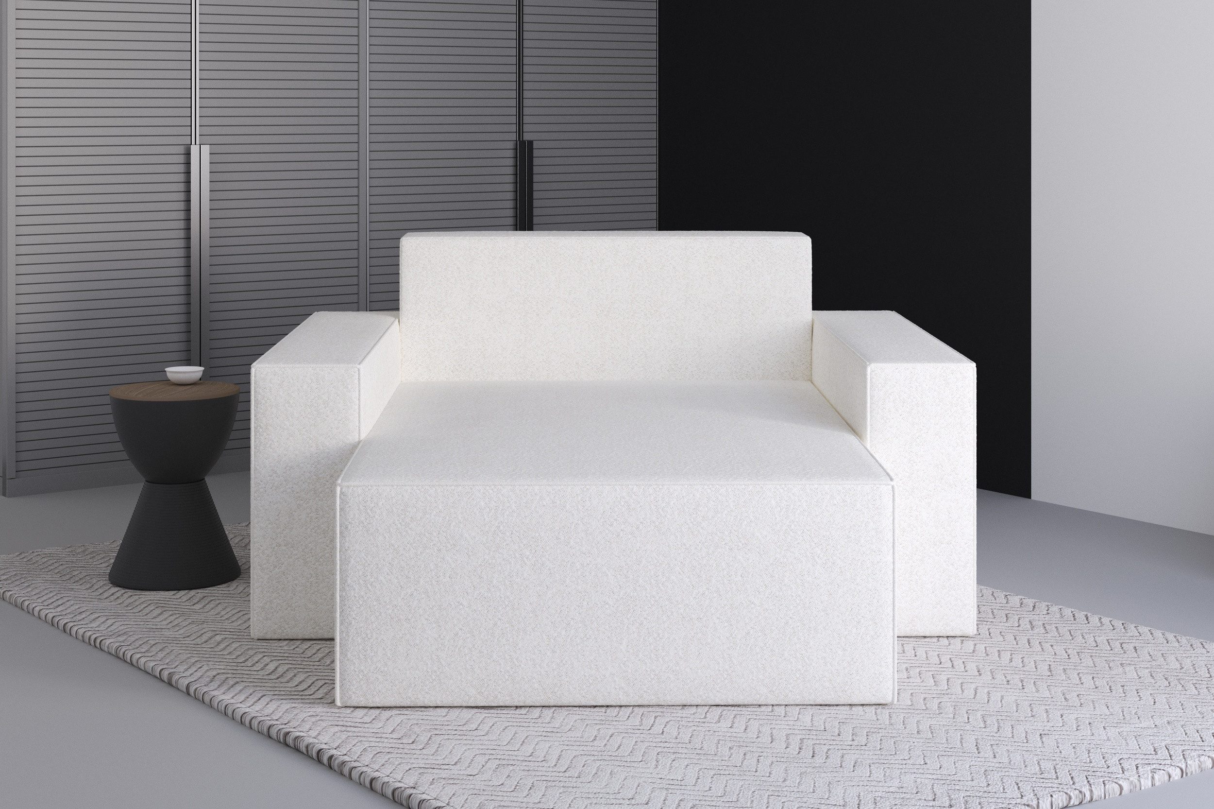 MOEBLO Chaiselongue Denver aus Bouclé, – Sitz- und Liegesessel Sofa Liegesofa Liegesessel 1-Sitzer, (BxHxT): 146x85x162 cm
