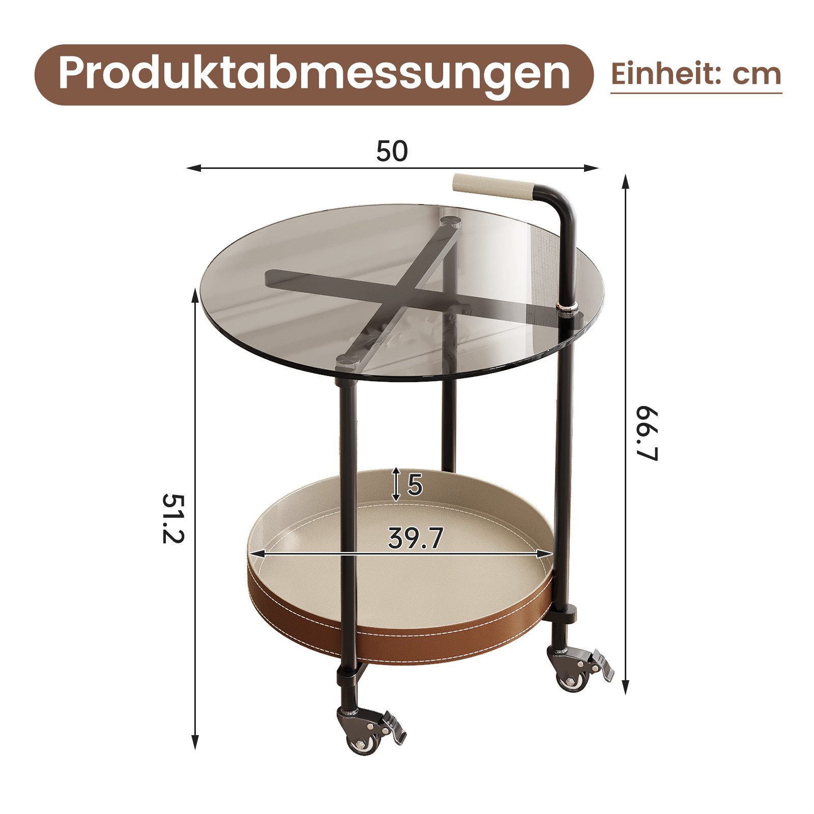 Guyii Beistelltisch mit Rollen, runder mobiler Sofa- & Couchtisch mit Ablage (1-St)
