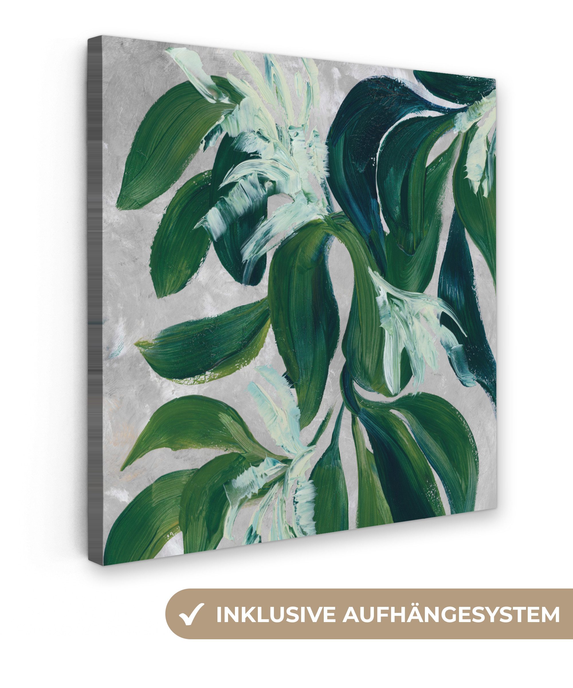 OneMillionCanvasses® Leinwandbild Blätter - Farbe - Pflanzen - Grün, Fotodruck (1 St), Wandbild, Deko Schlafzimmer Wohnzimmer Flur 20x20 cm