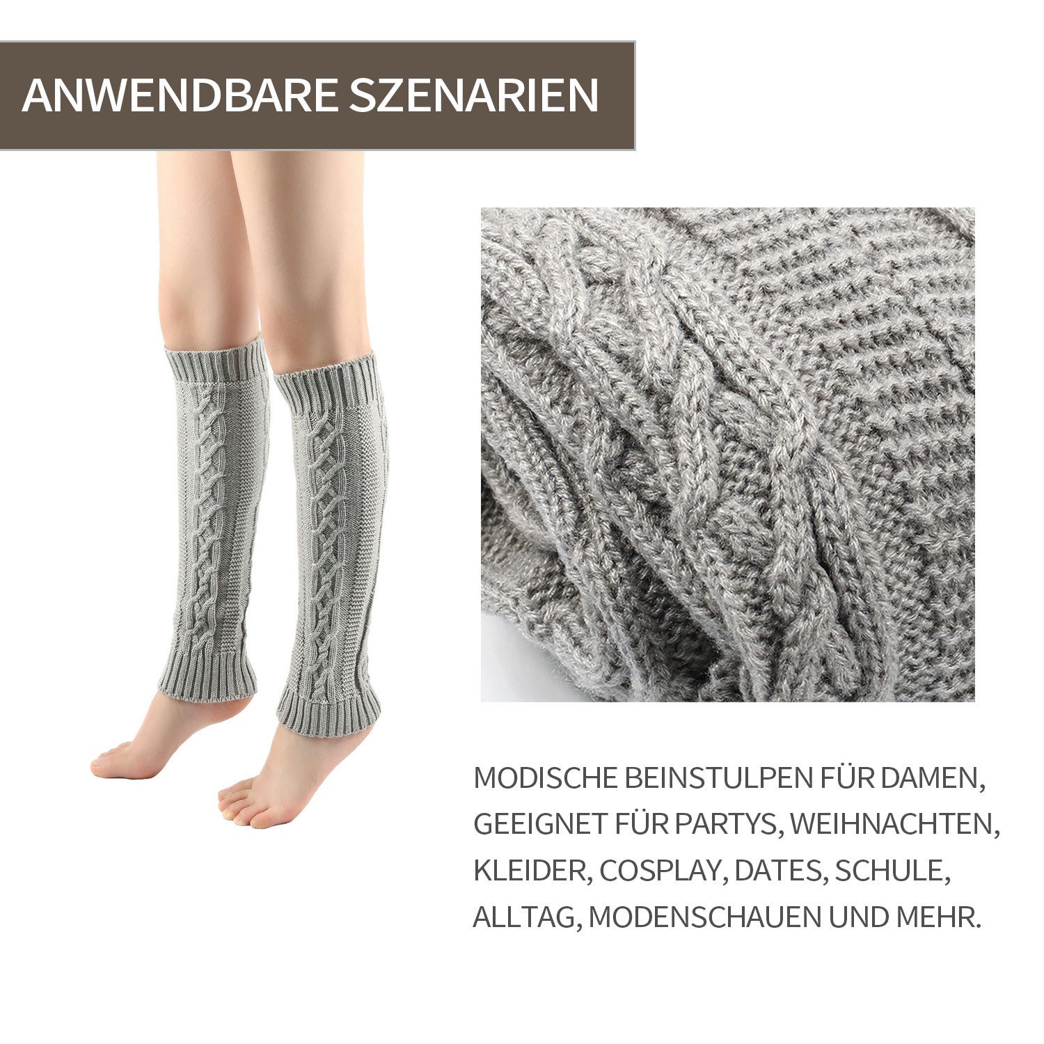 Refttenw Beinstulpen 2 Paare Gestrickter Beinwärmer Stulpe Leg 39x9cm mit Zopfmuster