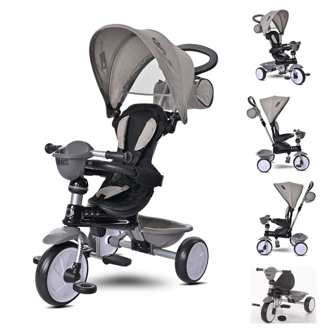 Lorelli Dreirad Tricycle One 3 in 1, EVA-Reifen Schiebestange Anti-Rutsch Pedale umbaubar