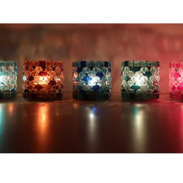 Casa Moro Windlicht Orientalisches Mosaik Glas-Windlicht Athen S in verschiedenen Farben (Teelichthalter Boho Chic Kerzenständer Kerzenhalter, Windlicht 5er Set), Ramadan Dekoration WZ777-S