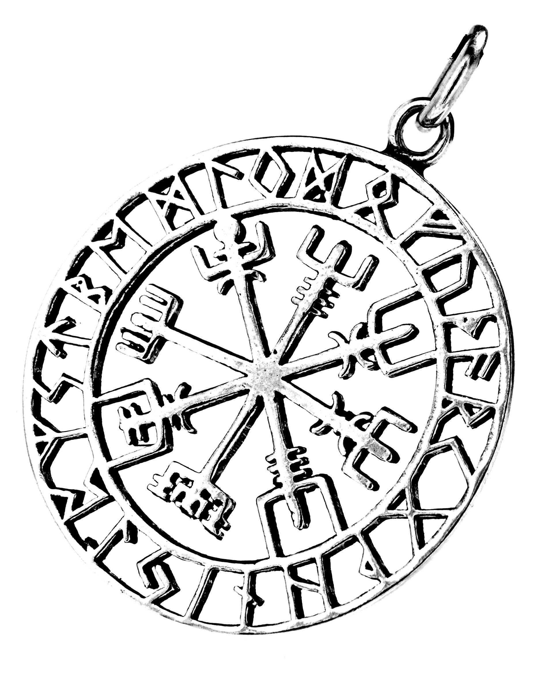 Kiss of Leather Kettenanhänger Wikingerkompass Anhänger Silber Wikinger Kompass Vegvisir Runen Weg