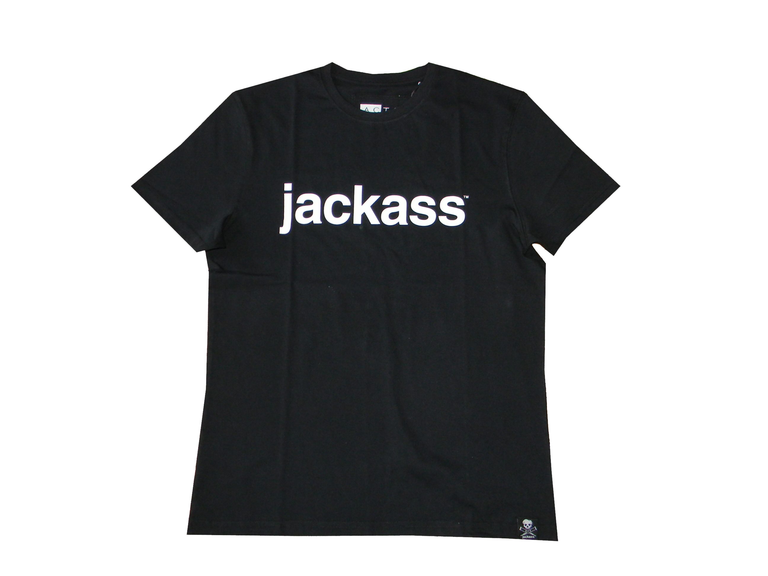 "Wording", mit (Stück, Jackass,T-Shirt, Stück) Schwarz, 1-tlg., T-Shirt Herren Frontprint jackass