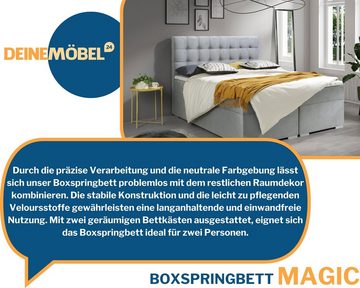 Deine Möbel 24 Boxspringbett MAGIC Komplettbett Polsterbett inkl. Bonellfederkernmatratzen H3 (Ehebett Bett inkl. Matratzen H3 oder H4 zur Auswahl), 120x200 140x200 160x200 180x200 200x200 inkl. Bettkästen und Topper