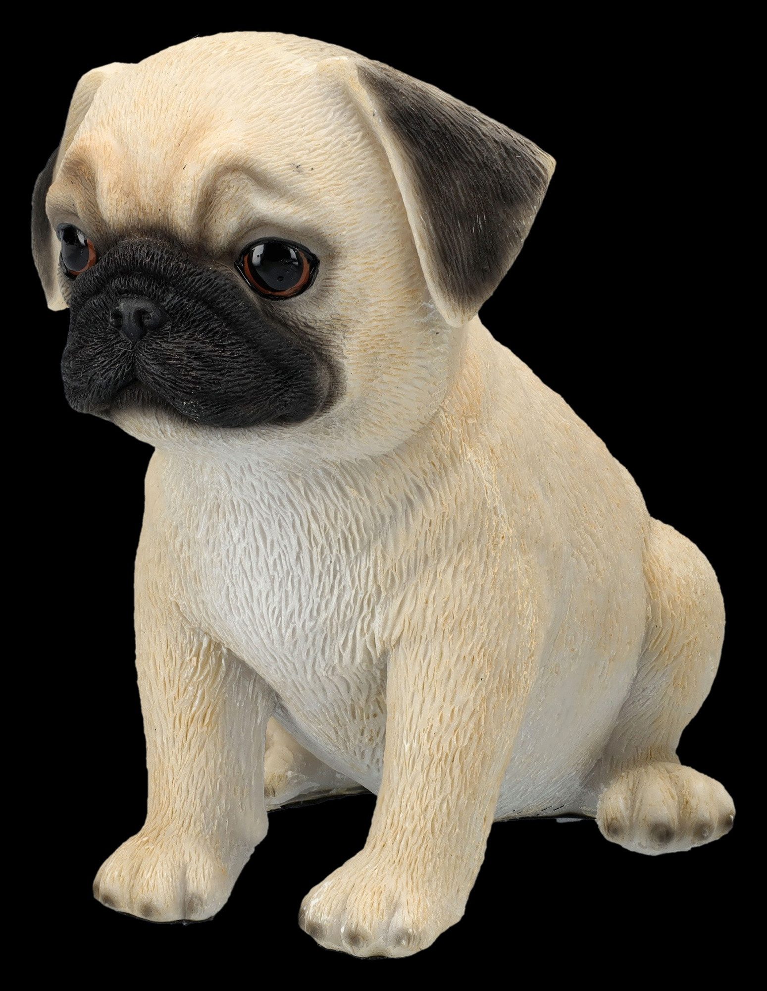 Figuren Shop GmbH Tierfigur Mops Figur – Handbemalte Deko Hund Statue Welpe aus Kunststein 13.5 cm
